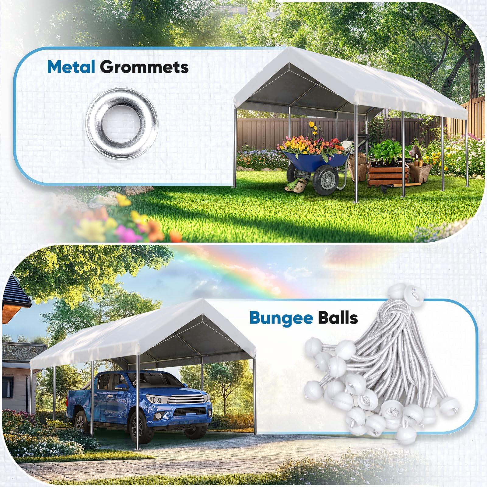 Quictent 10'x20' Carport Replacement Cover with Edge - White