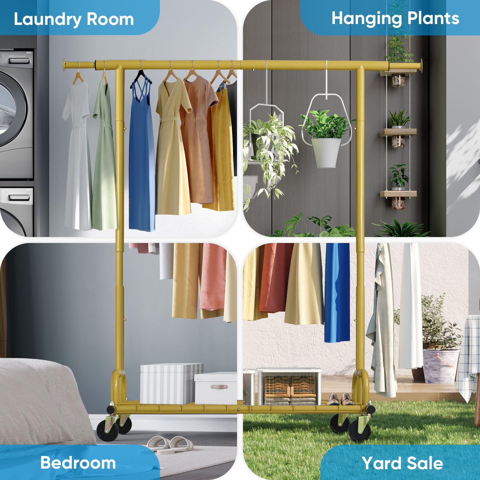 HOKEEPER 525LBS Collapsible Gold Garment Rack