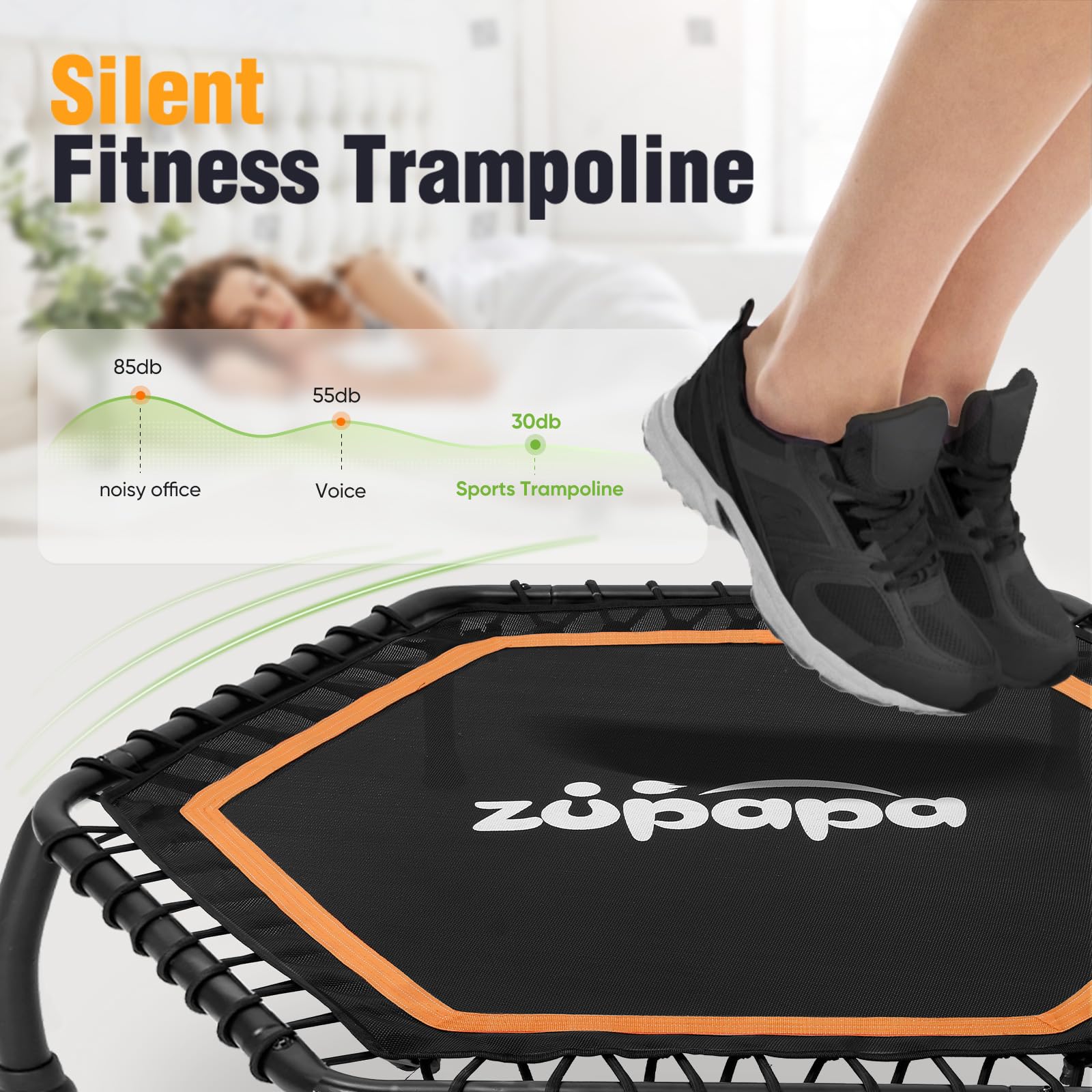 Zupapa 300LBS 40"/45" Fitness Trampoline with Adjustable Bar