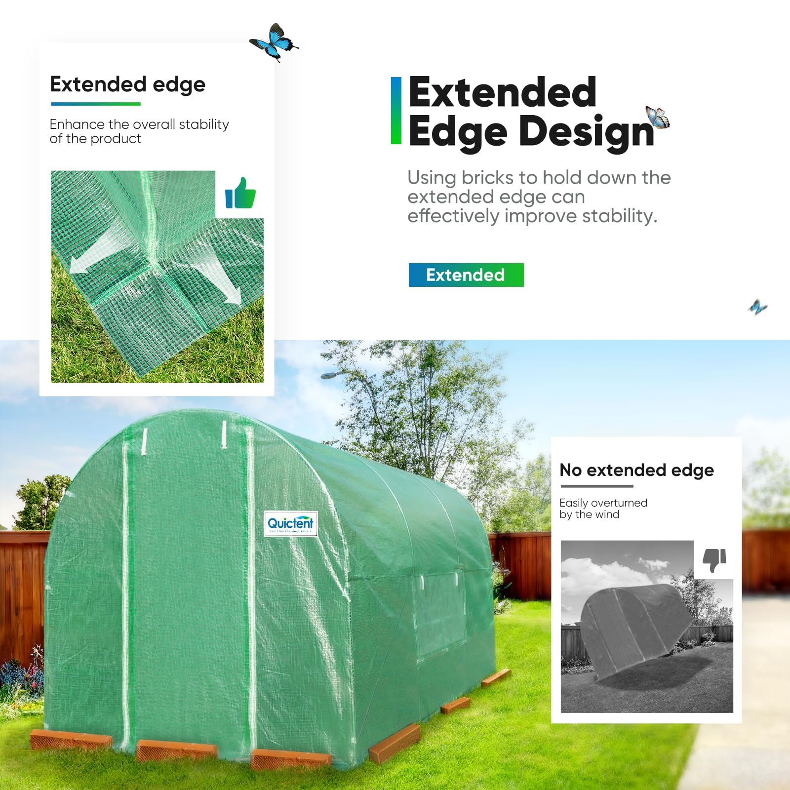 Quictent 10'x7'x7' Walk-in Tunnel Greenhouse with Mesh Door - Green