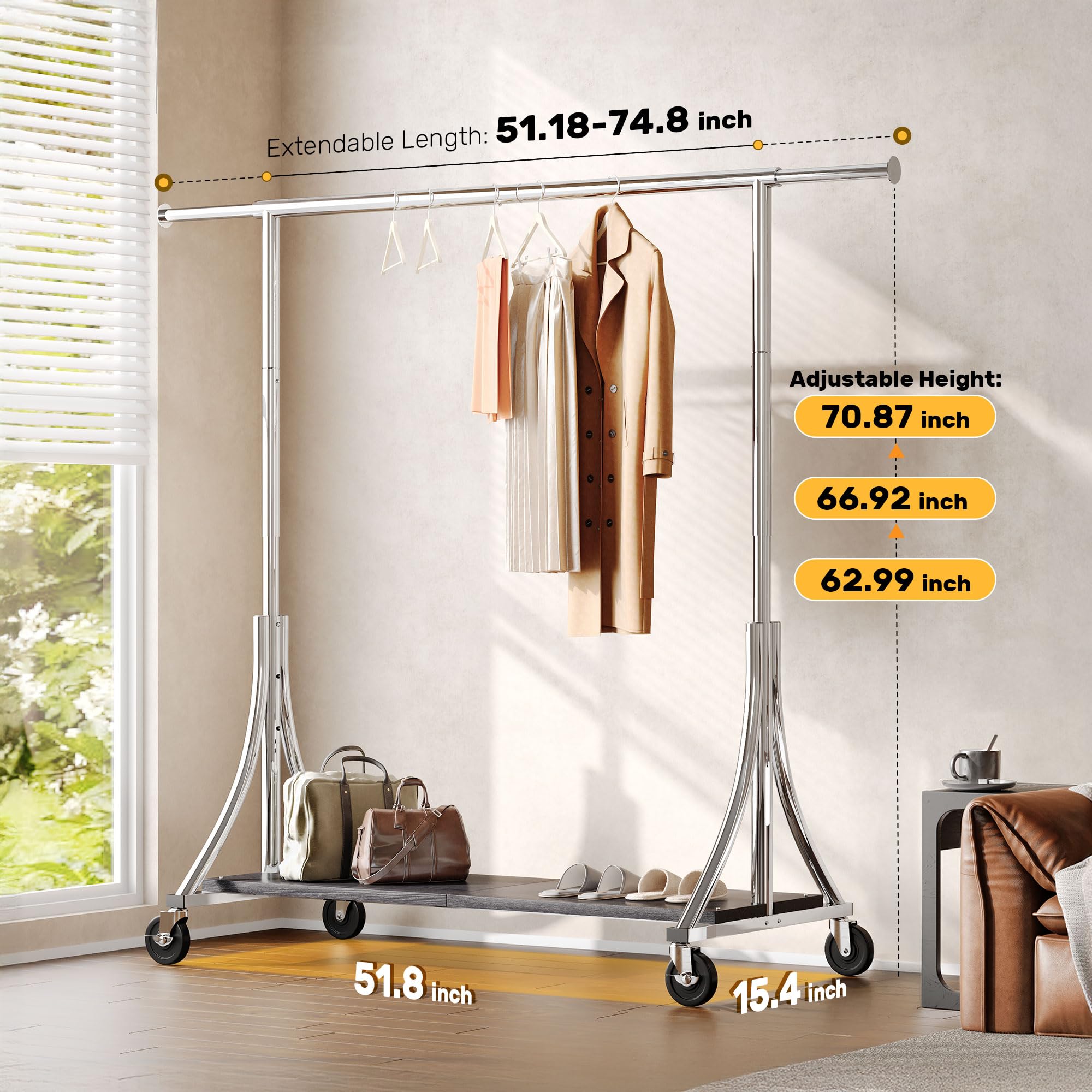 HOKEEPER 500LBS Wooden Garment Rack with Shelves - Silver