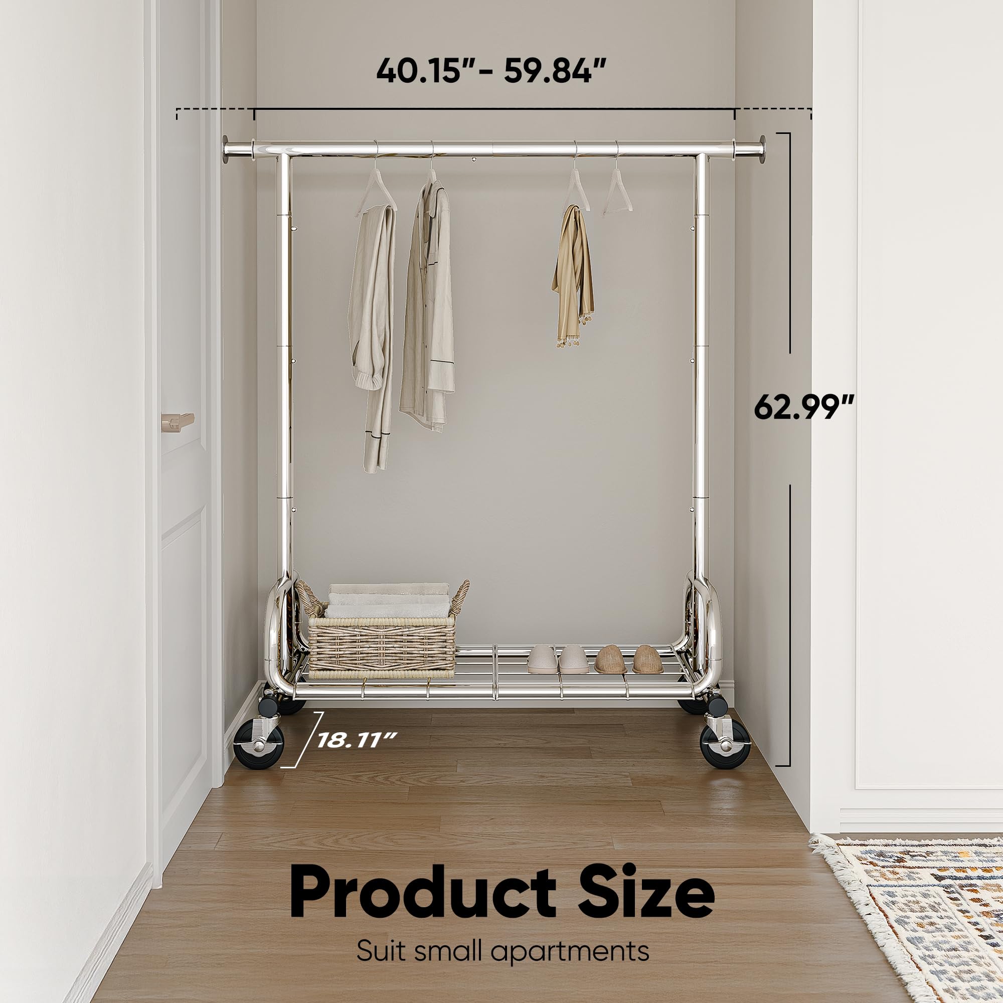 HOKEEPER Portable Garment Rack with Lockable Wheels