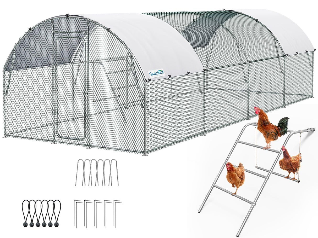 Quictent Arched Metal Chicken Coop with Perch & Swing