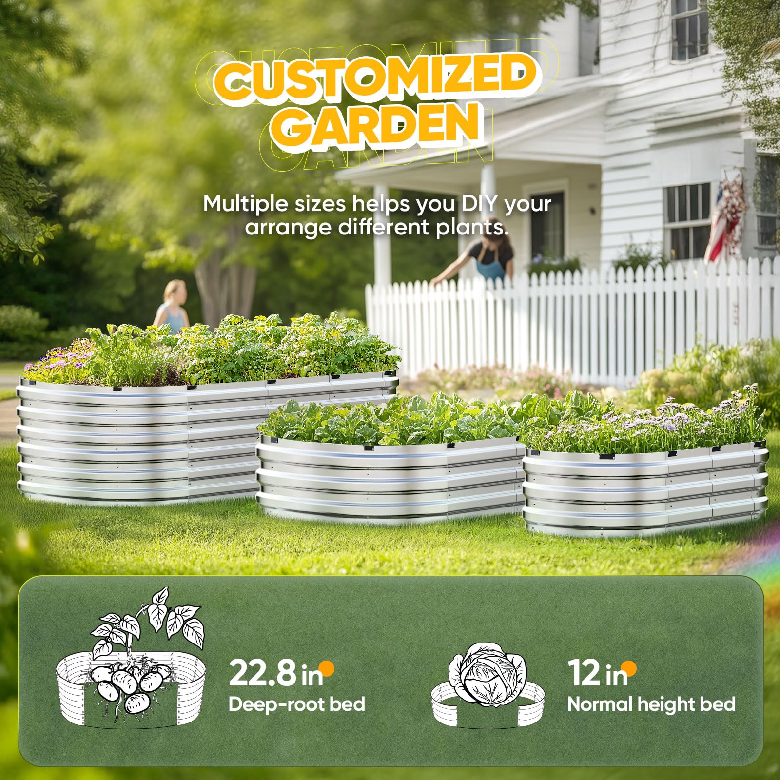 KING BIRD 94"x36"x23" Quick-Setup Garden Bed - Silver