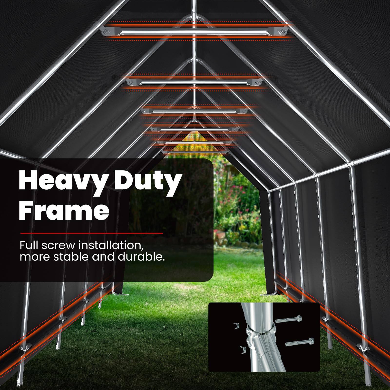 KING BIRD 13'x20'x12' Anti-Snow Carport - Dark Gray