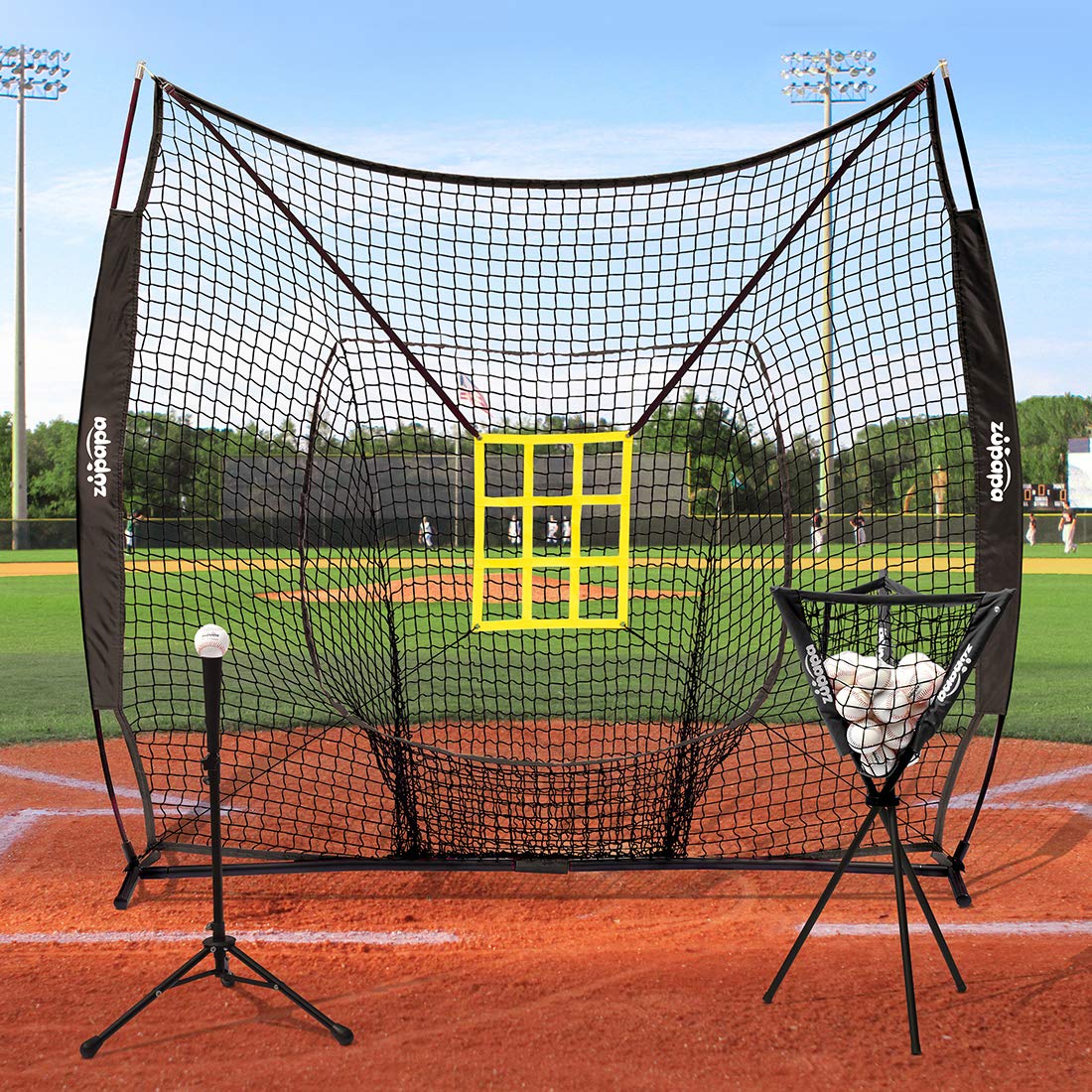 Zupapa 7'x7' Baseball Softball Practice Set - Black