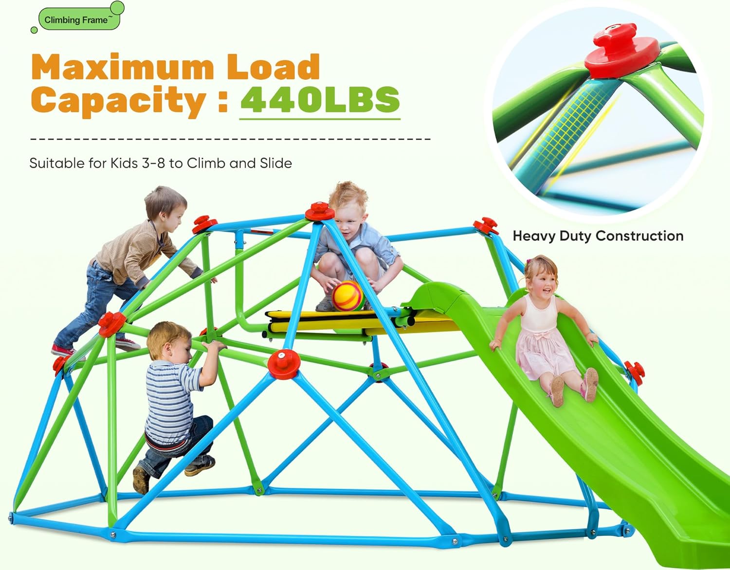 Zupapa 8FT 440LBS Climbing Dome with Slide