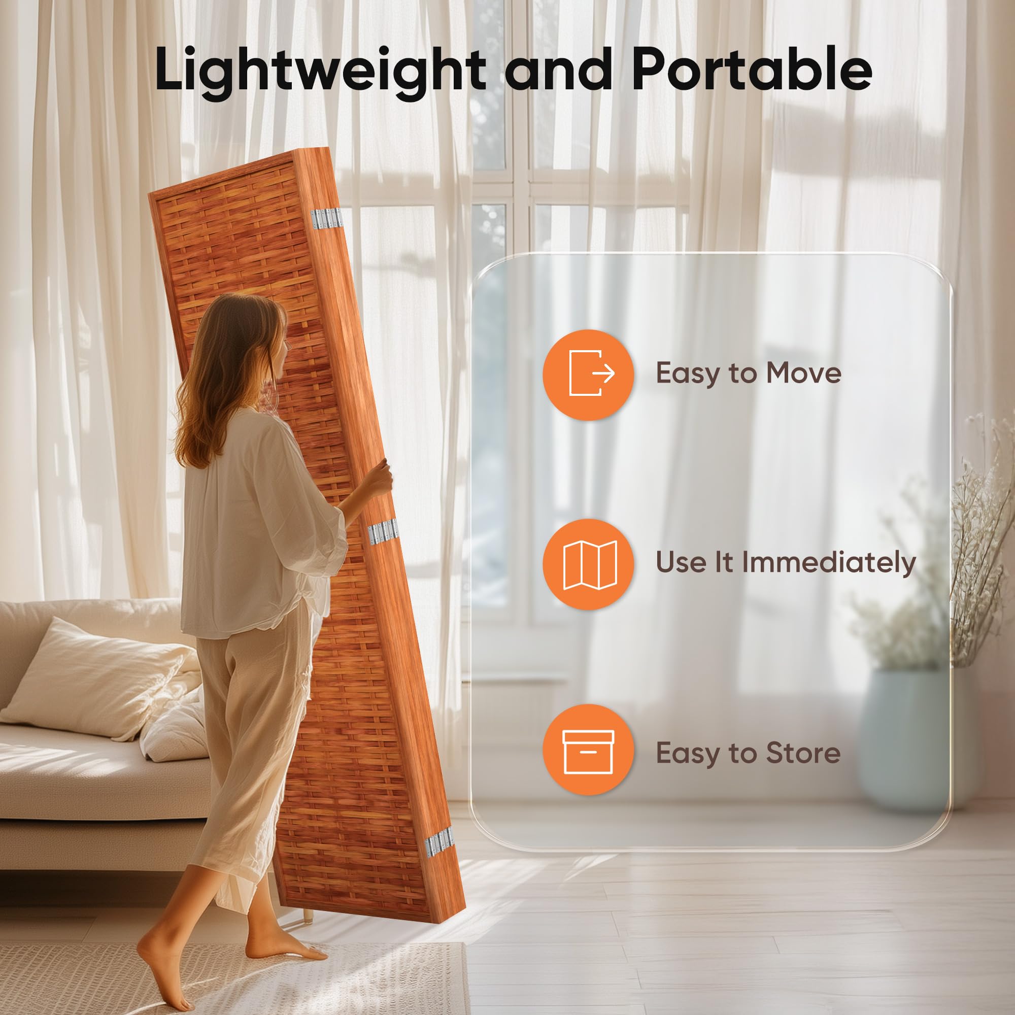 JOSTYLE Bamboo Room Divider - Saddle Brown (6-Panel)