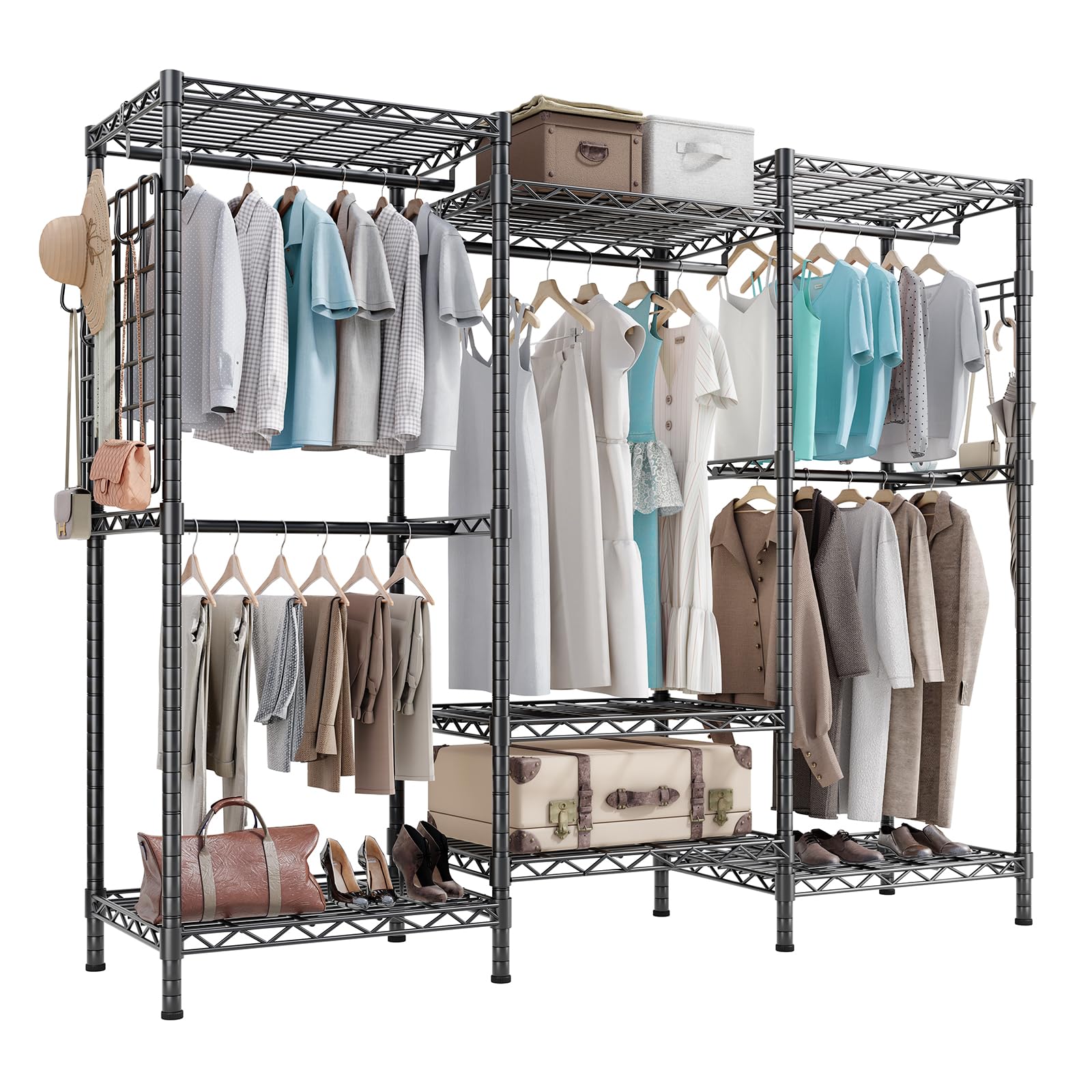 Closet Clothes Rack with Mesh Board & Hooks