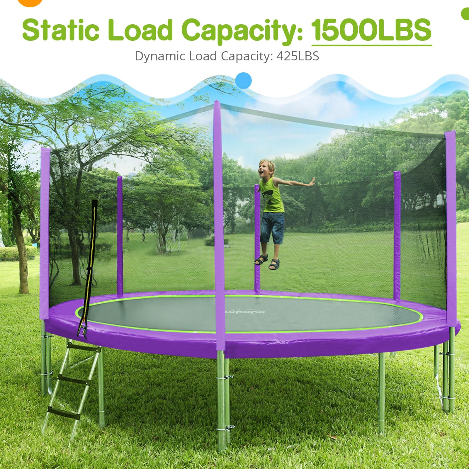 Zupapa 1500LBS 10-16FT Trampoline with Non-Slip Ladder