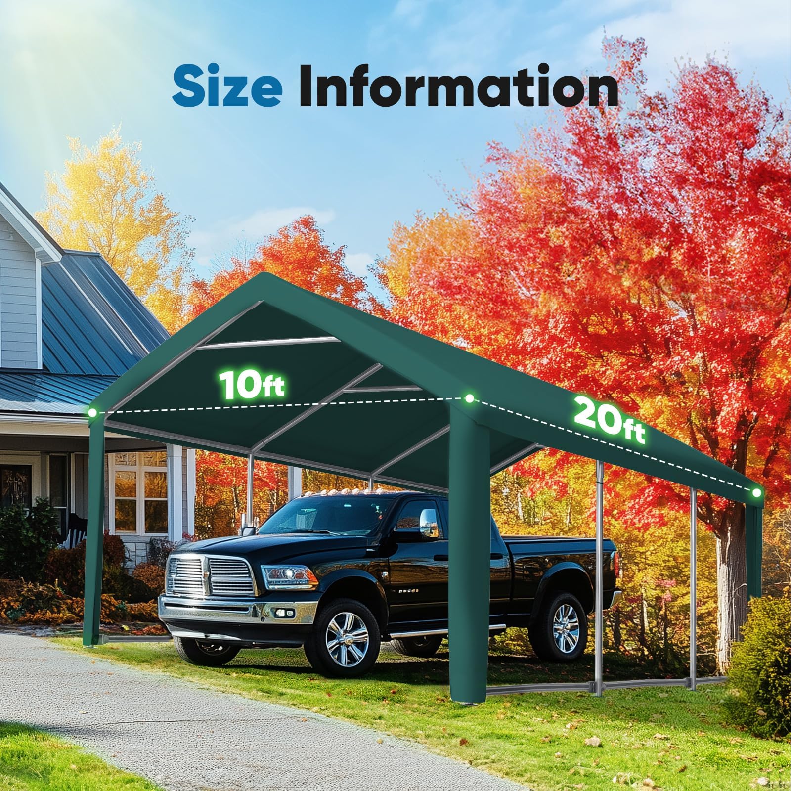 Quictent 10'x20' Carport Replacement Cover with Leg Cloth - Green