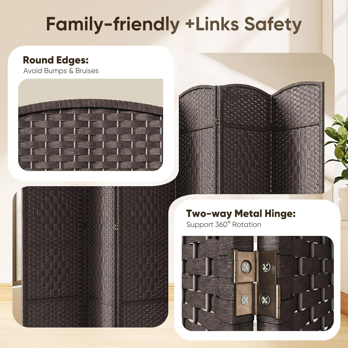 JOSTYLE  6FT Tall Wooden Privacy Room Divider (6-Panel)