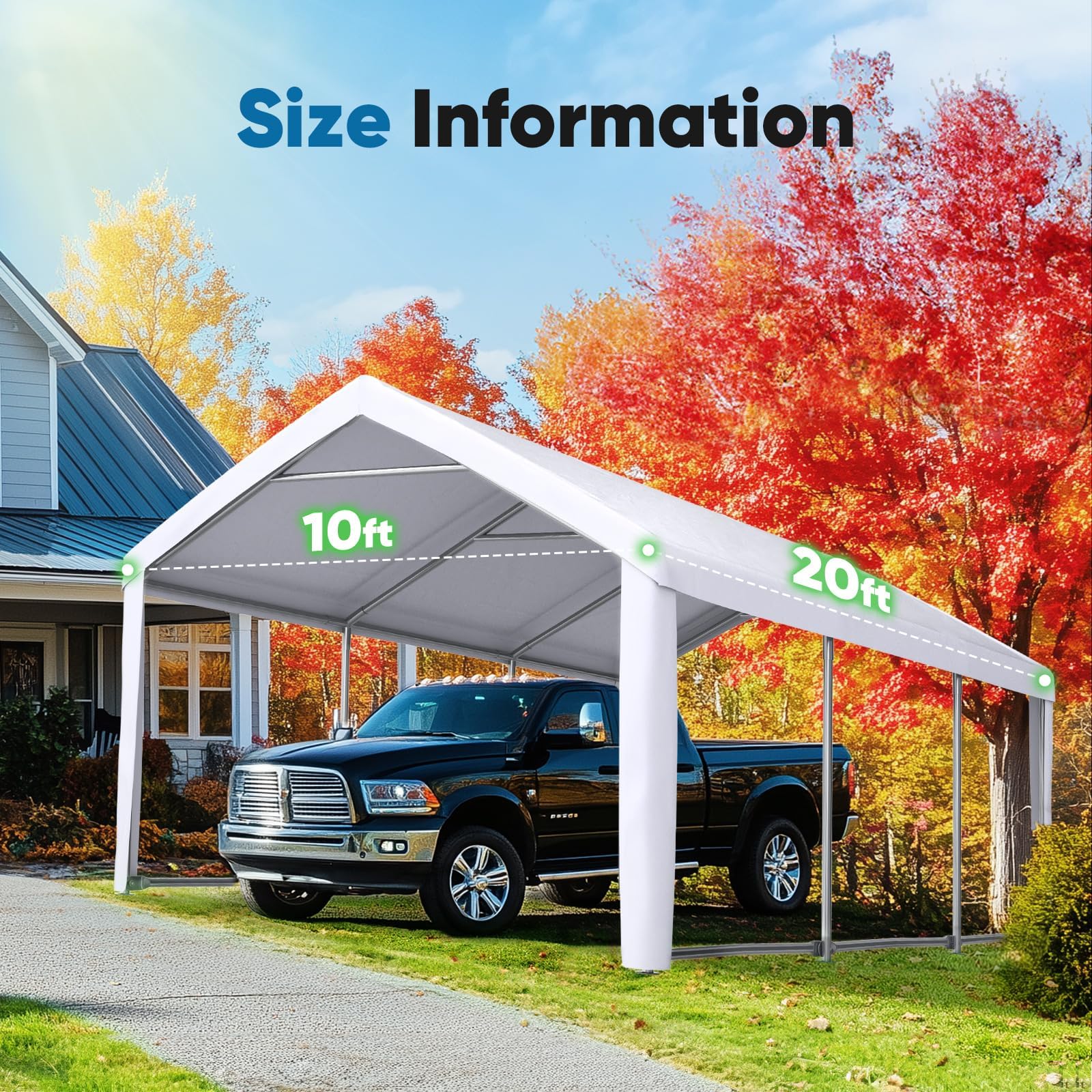 Quictent 10'x20' Carport Replacement Cover with Leg Cloth - White