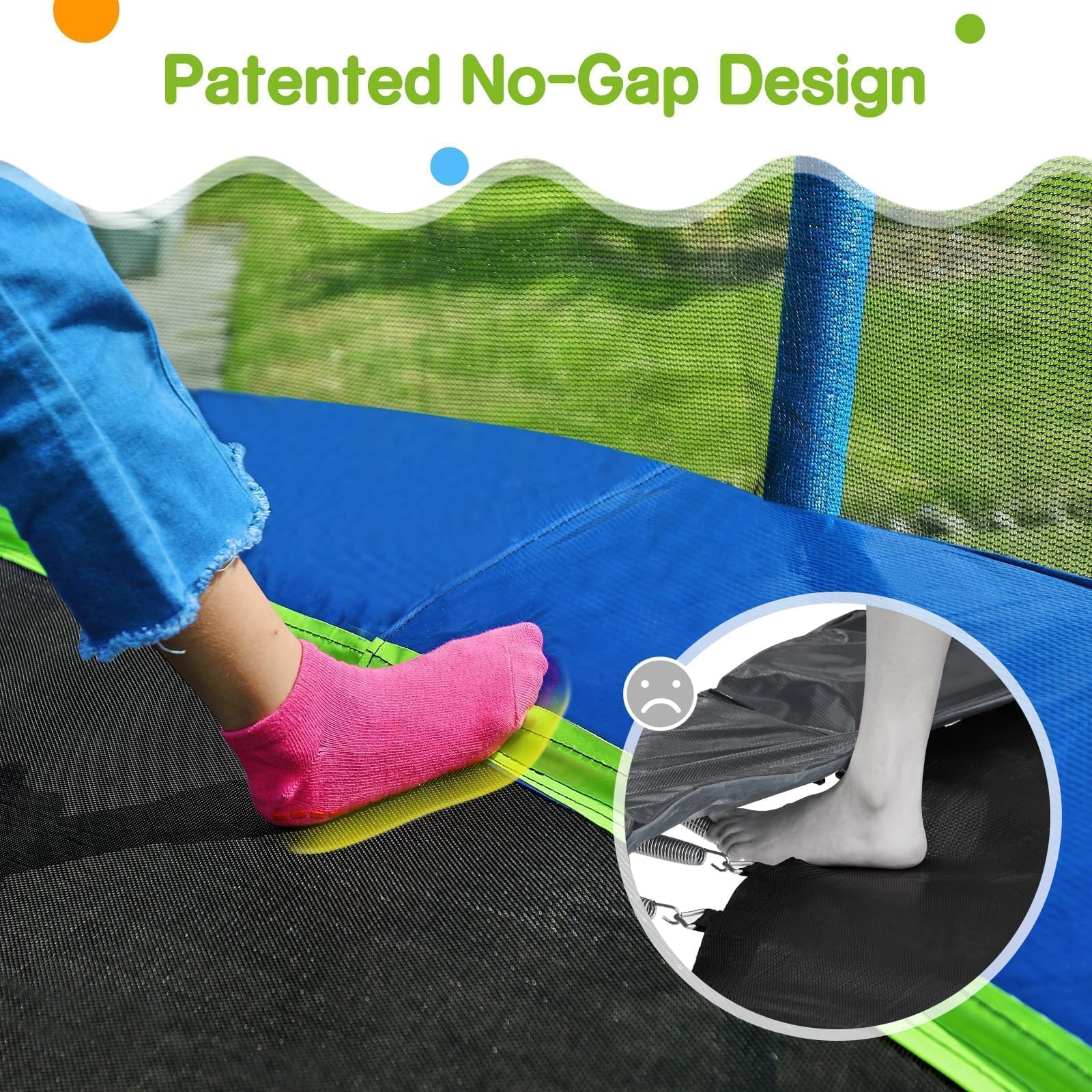 Zupapa 1500LBS 10FT No-Gap Trampoline with Safety Enclosure Net