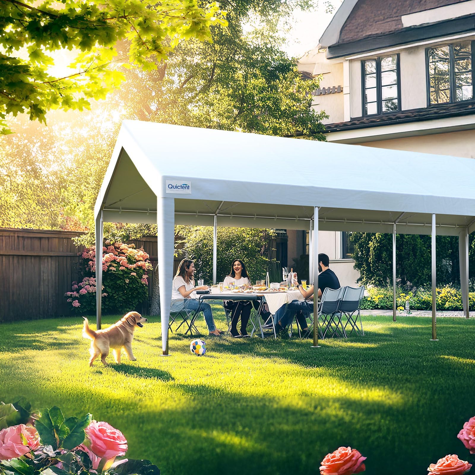 Quictent 13'x25' Snowproof Steel Carport with Zipper Doors - White