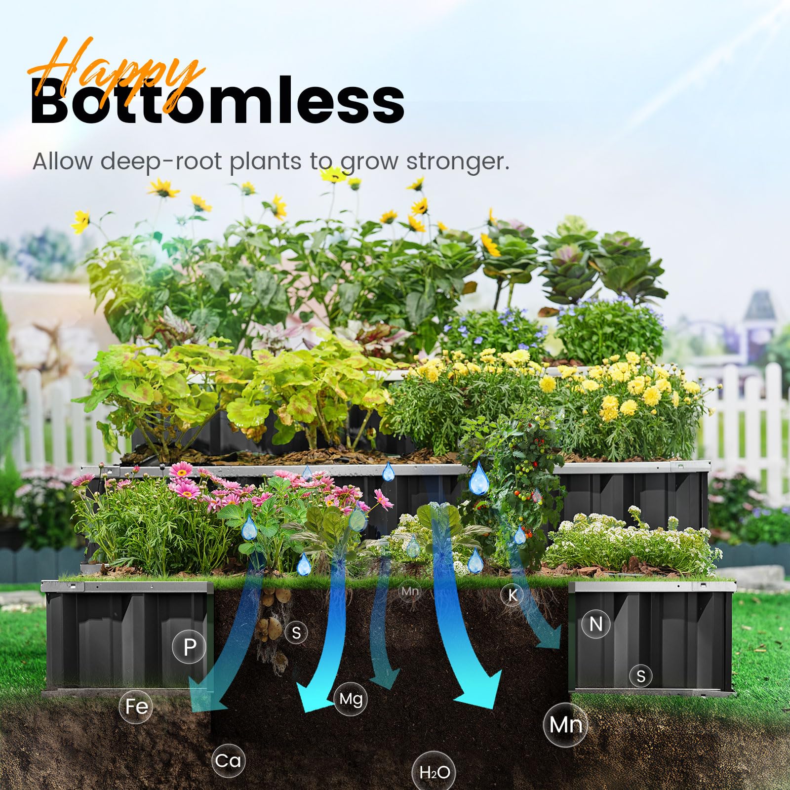 KING BIRD 46"x46"x23.6" 3-Tier Garden Bed - Dark Grey