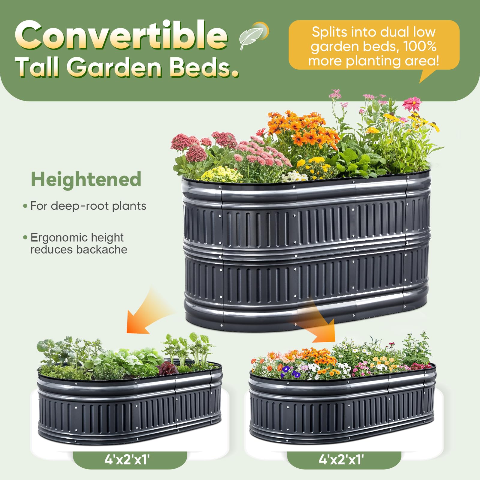 KING BIRD 47"x24"x24" Roman Column Garden Bed - Dark Grey