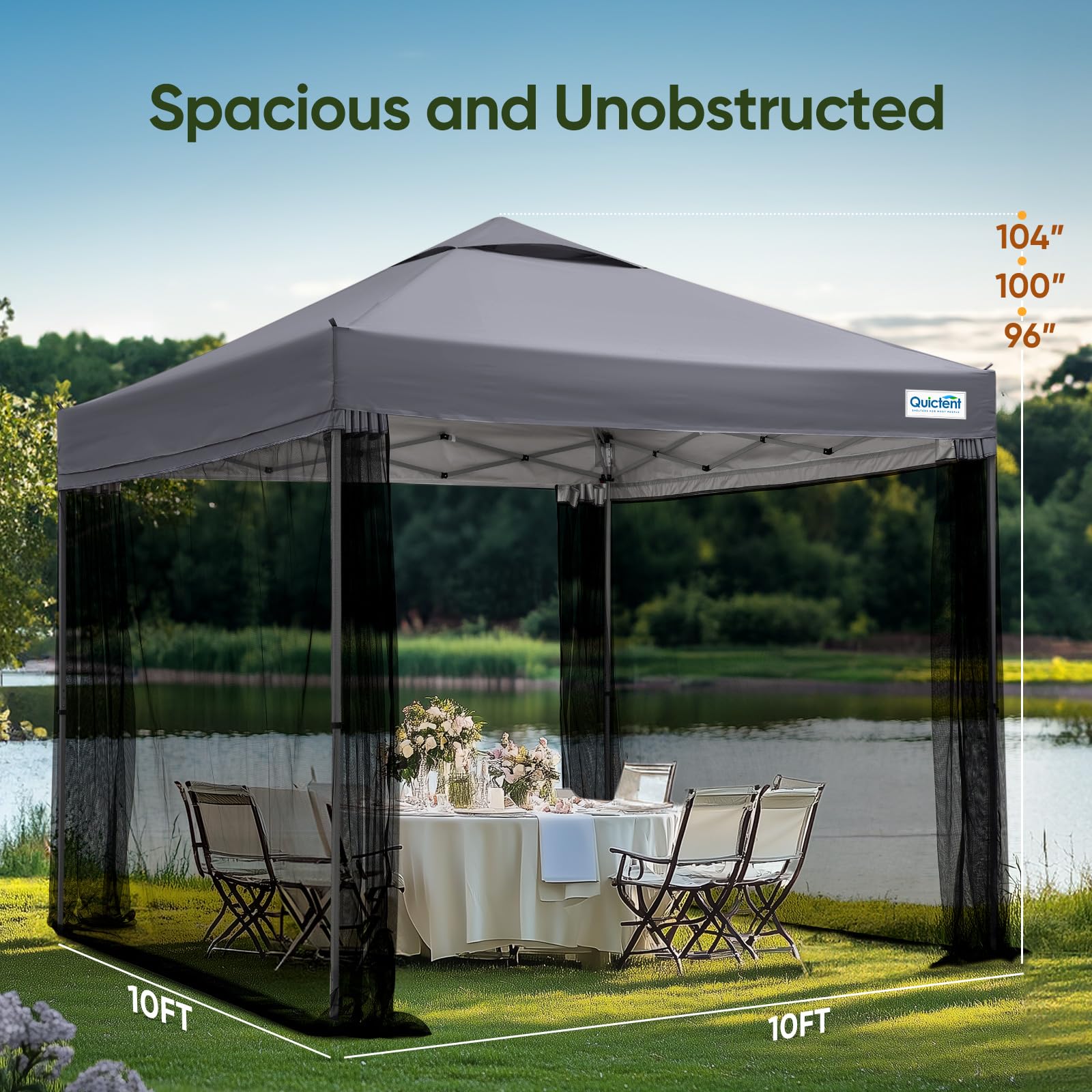 Quictent 10'x10' Screened Pop-Up Canopy with Mosquito Netting - Gray