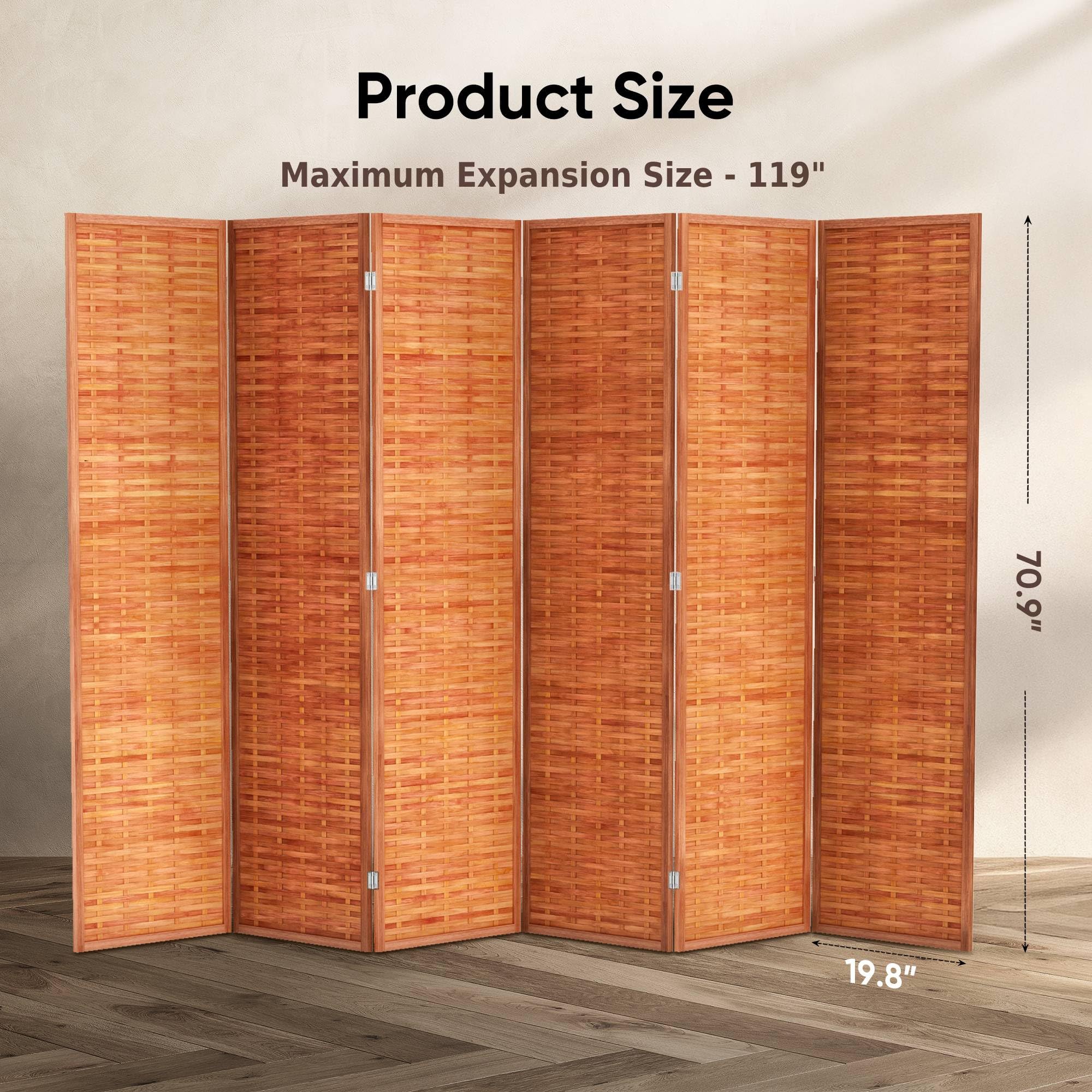JOSTYLE Bamboo Room Divider - Saddle Brown (6-Panel)