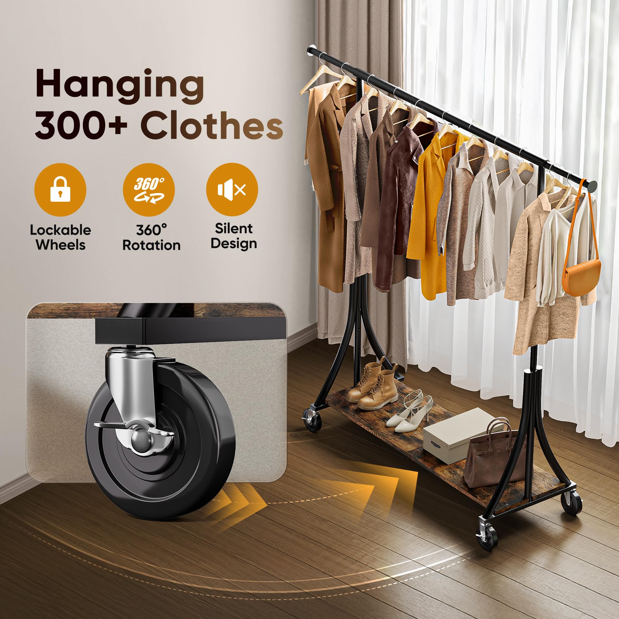 HOKEEPER 500LBS Wooden Garment Rack with Shelves - Black