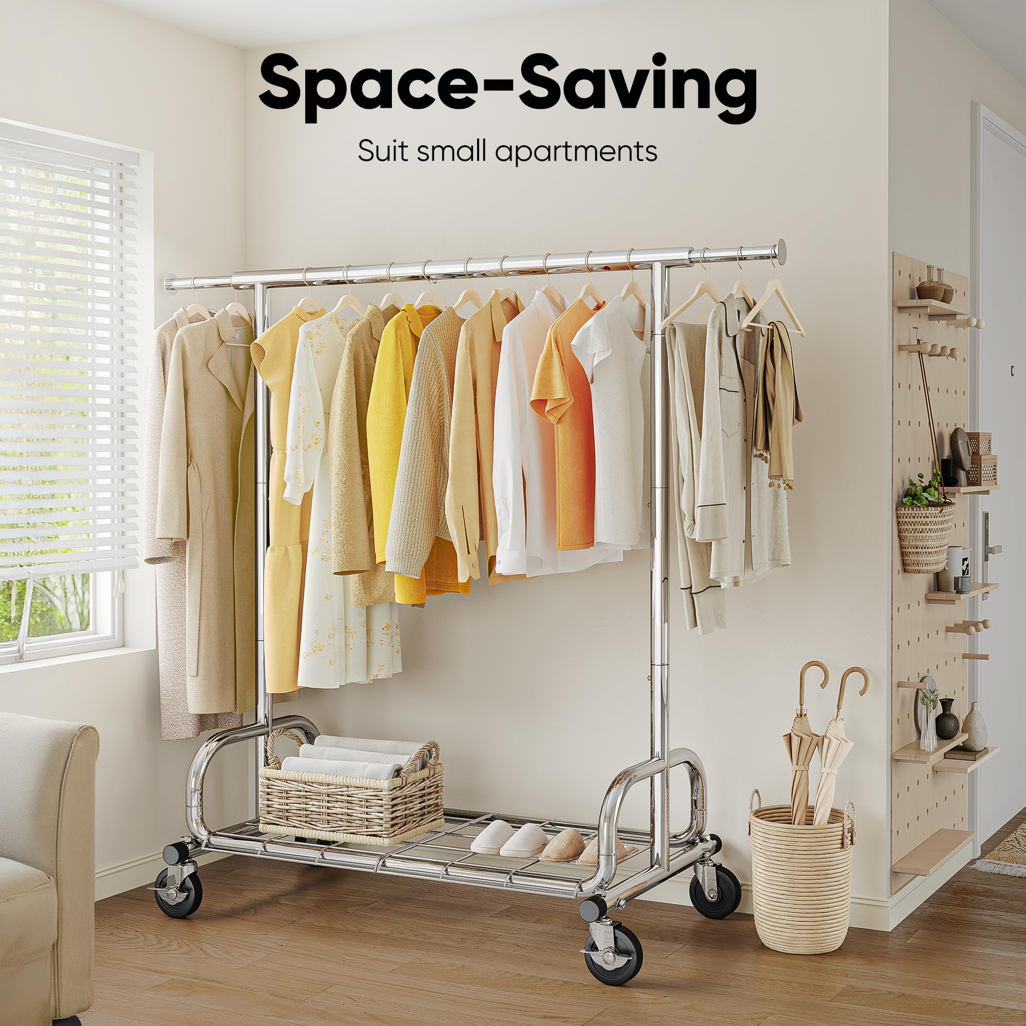 HOKEEPER Portable Garment Rack with Lockable Wheels