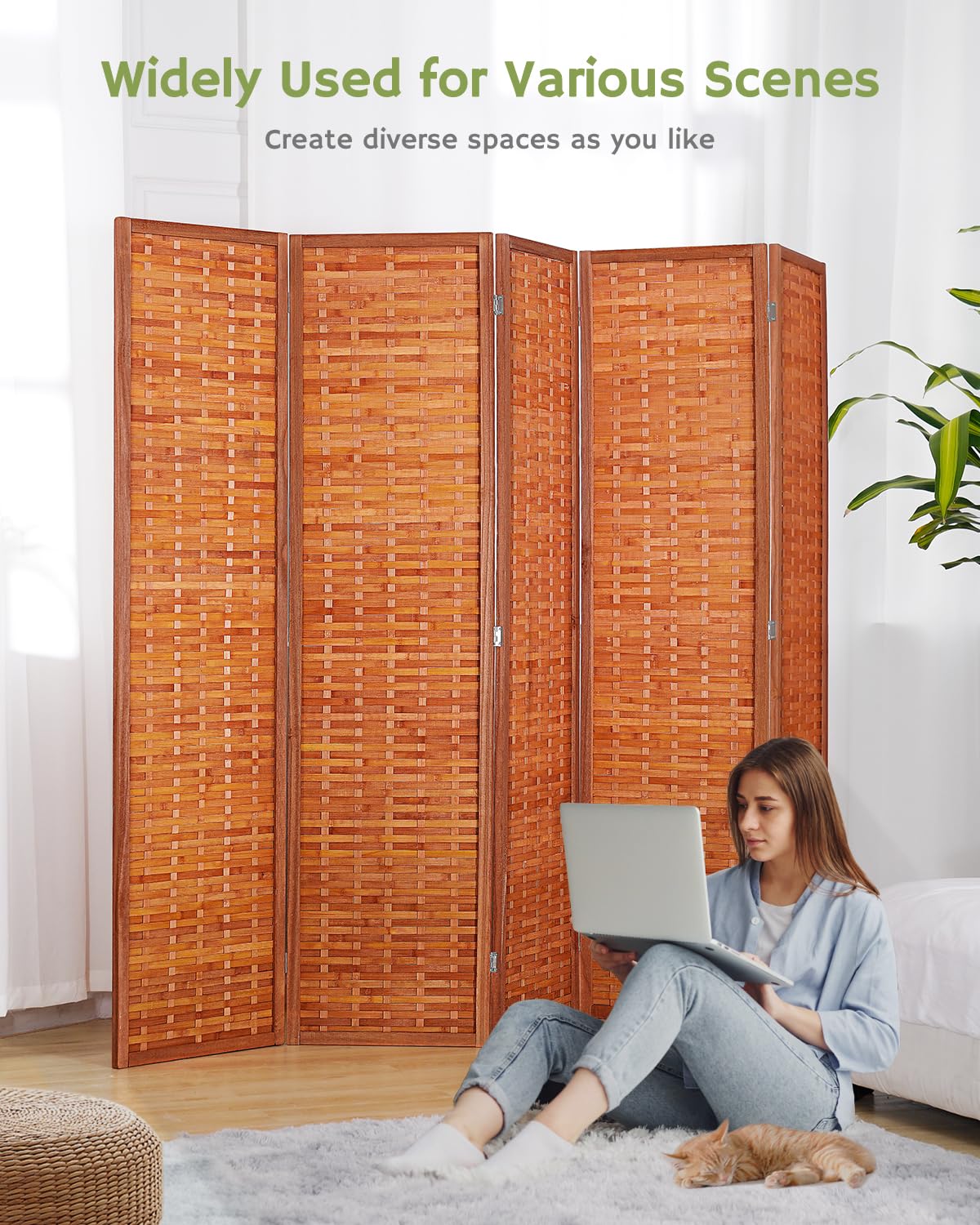 JOSTYLE Bamboo Privacy Screen - Saddle Brown (5-Panel)