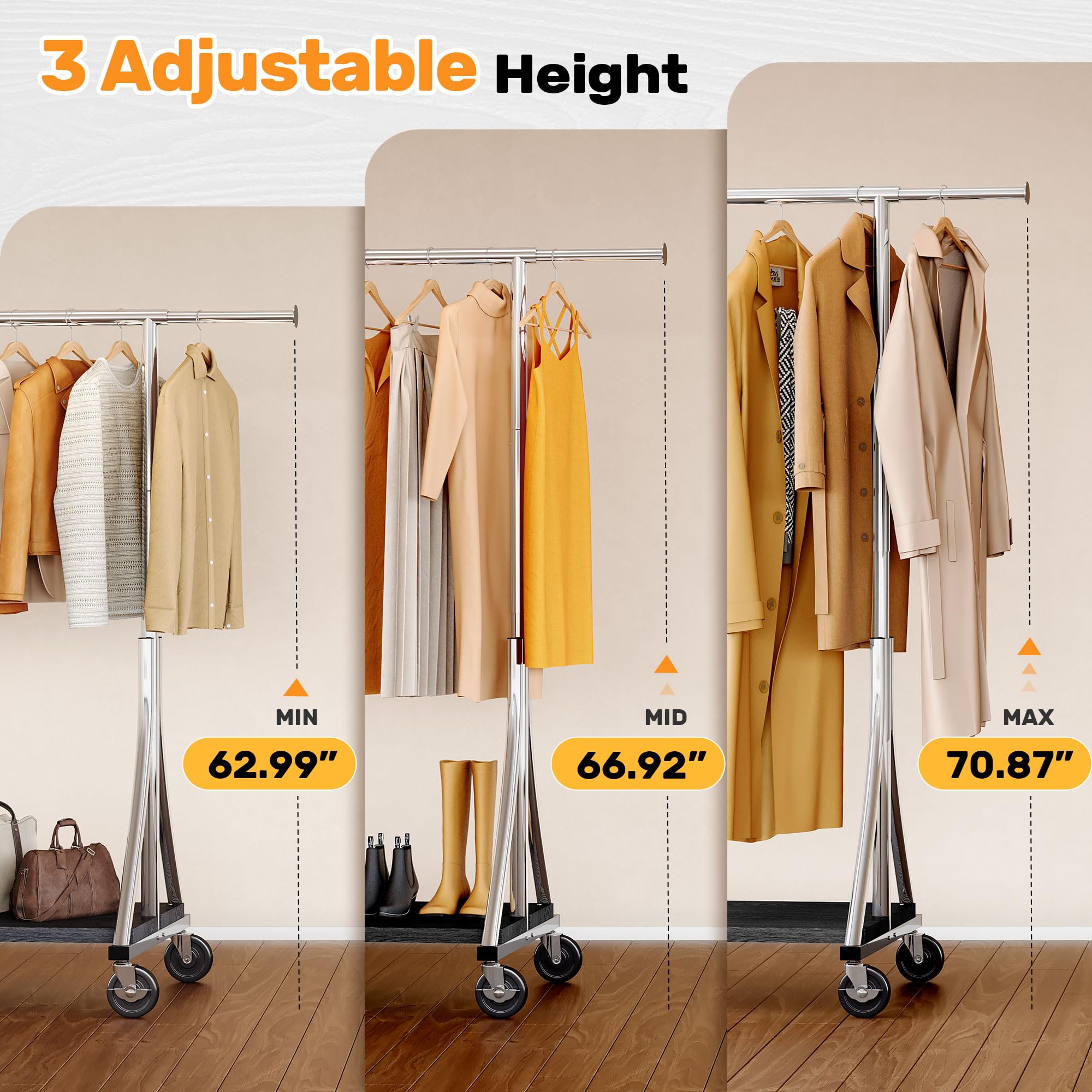 HOKEEPER 500LBS Wooden Garment Rack with Shelves - Silver