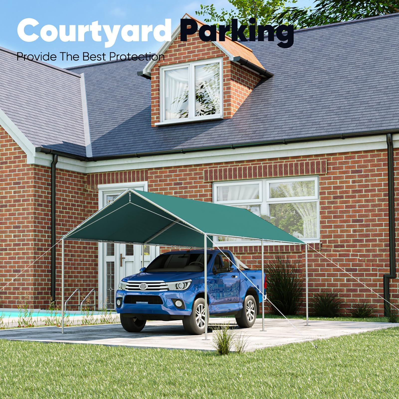 Quictent 10'x15' Galvanized Car Canopy - Green