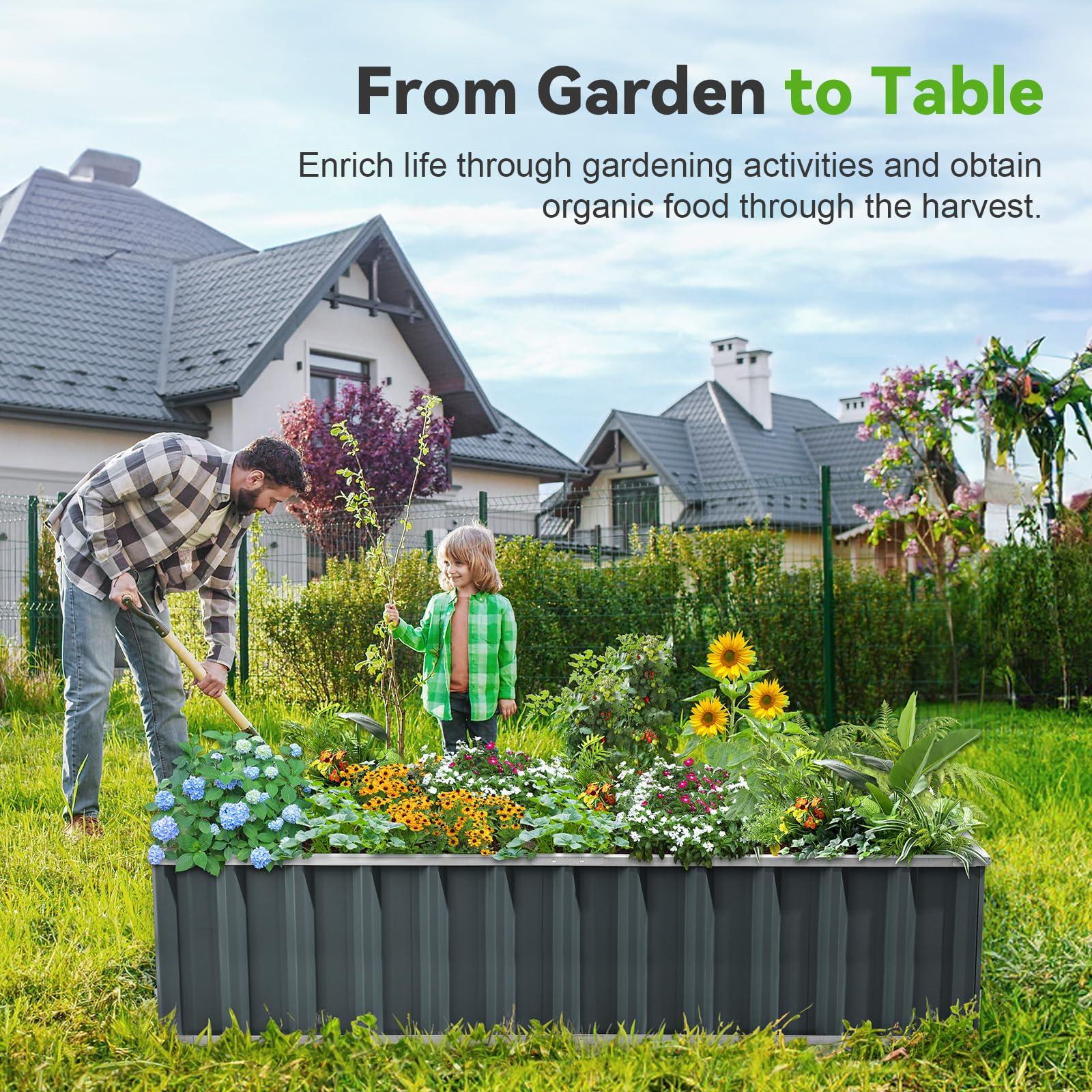 KING BIRD 68"x36"x18" Galvanized Raised Garden Bed - Dark Grey