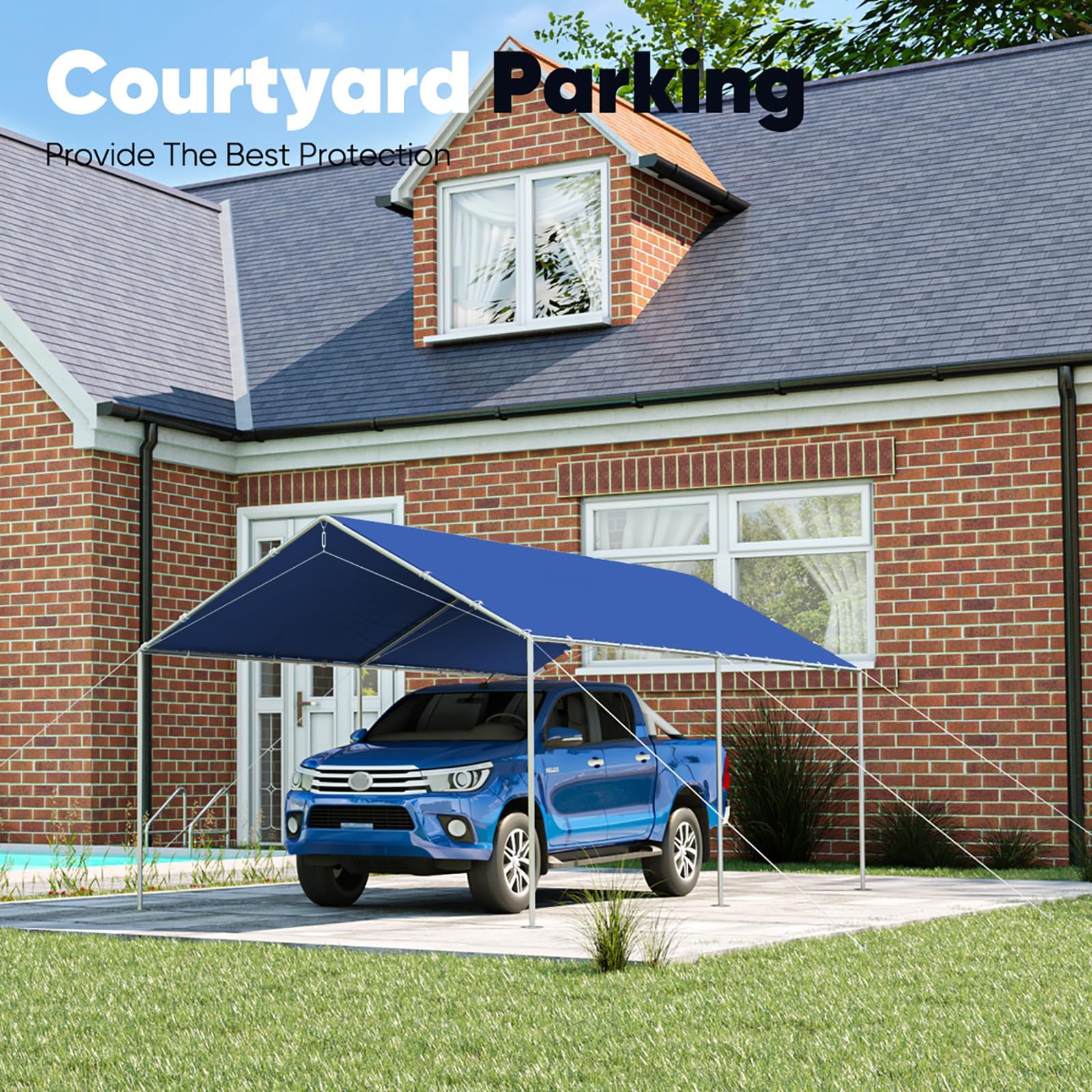 Quictent 10'x20' Heavy Duty Car Canopy with Steel Cables - Blue