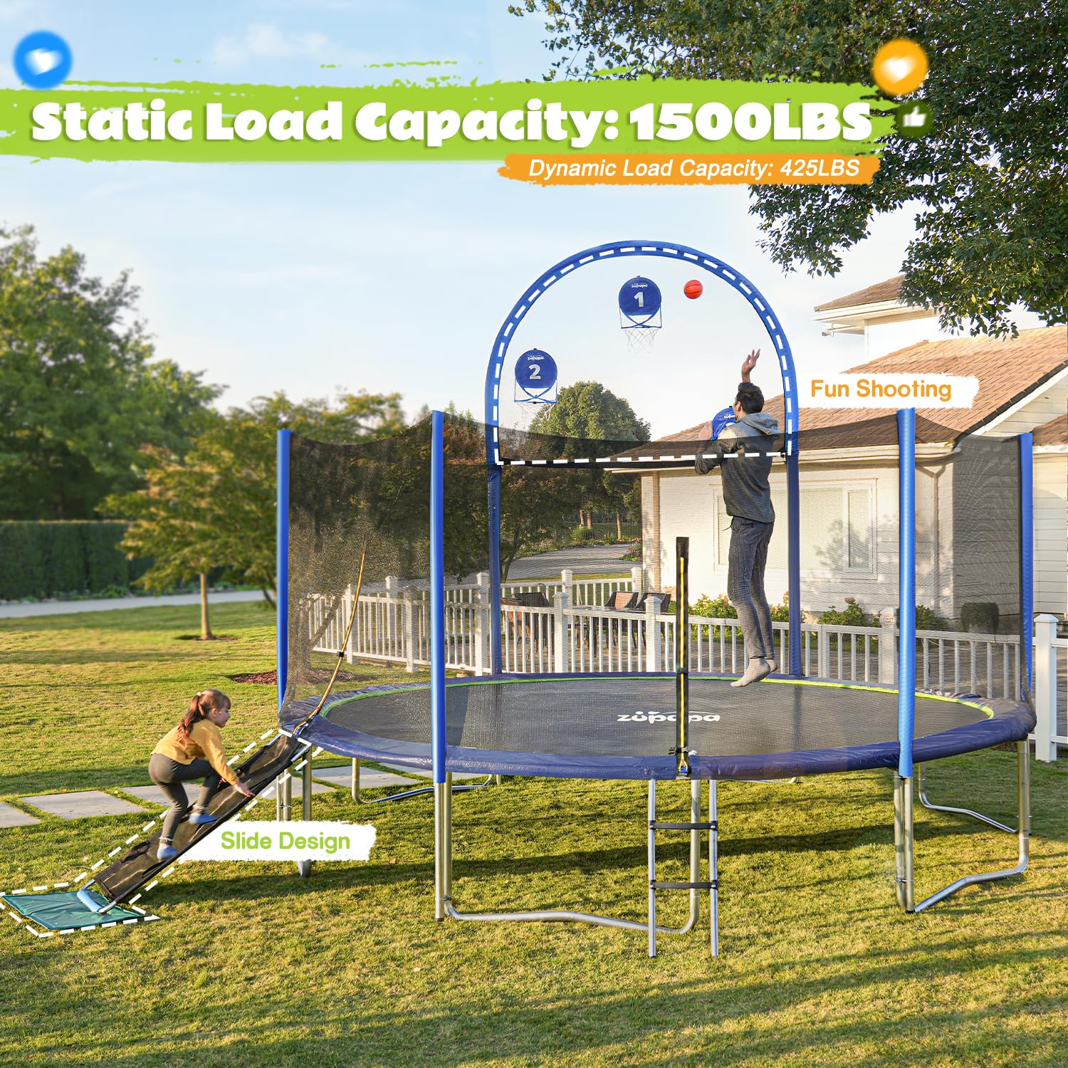 Zupapa 16FT 1500 LBS No-Gap Trampoline with Safety Net