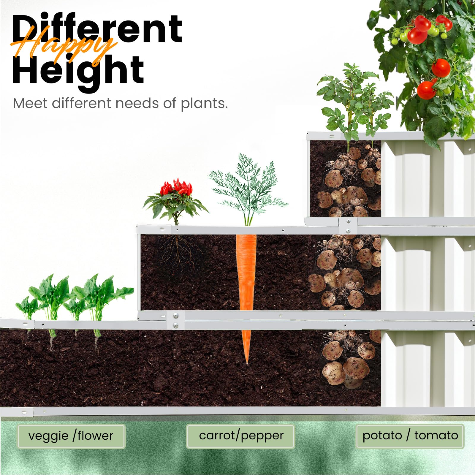 KING BIRD 46"x46"x23.6" 3-Tier Garden Bed - Ivory