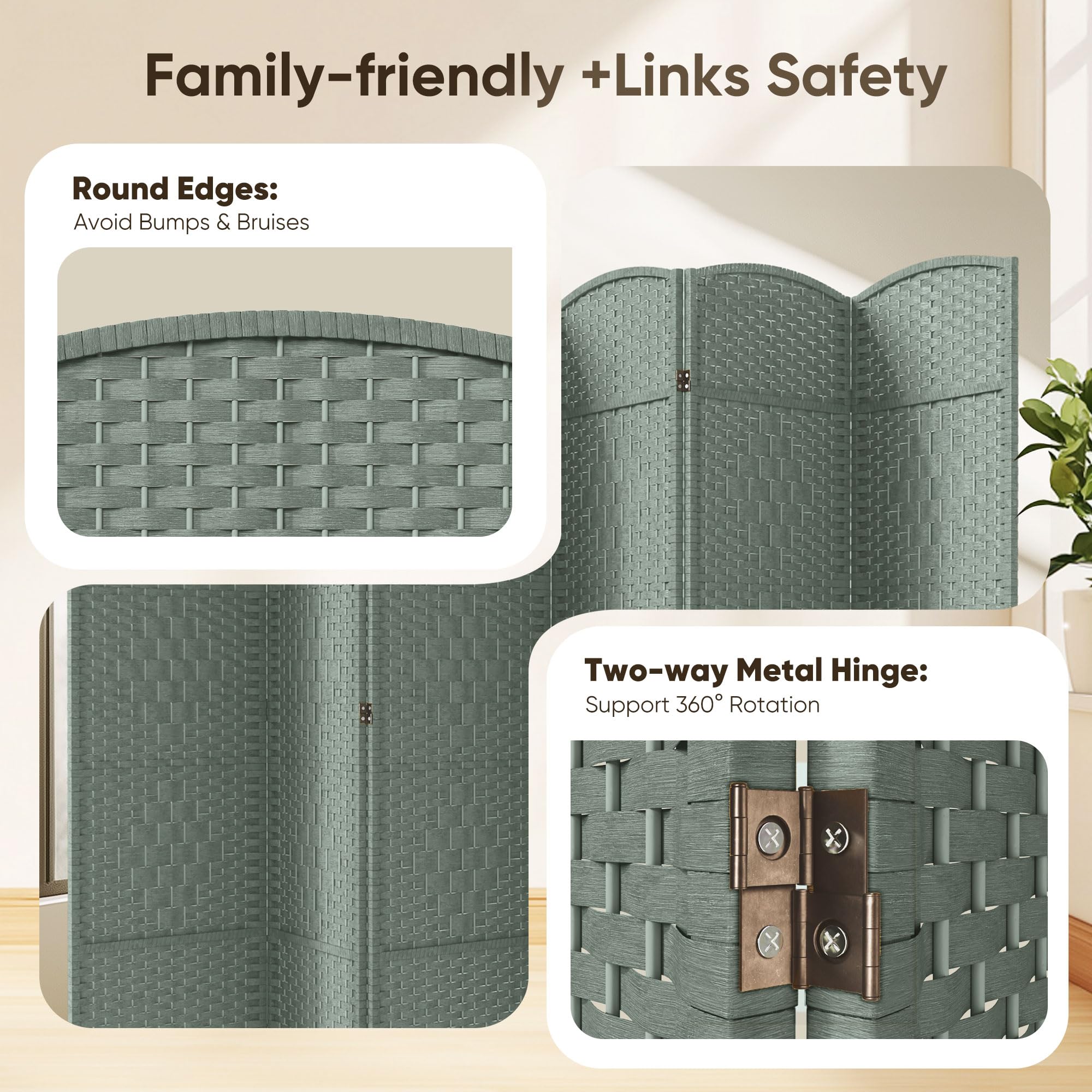 JOSTYLE Wooden Room Divider - Grey (6-Panel)