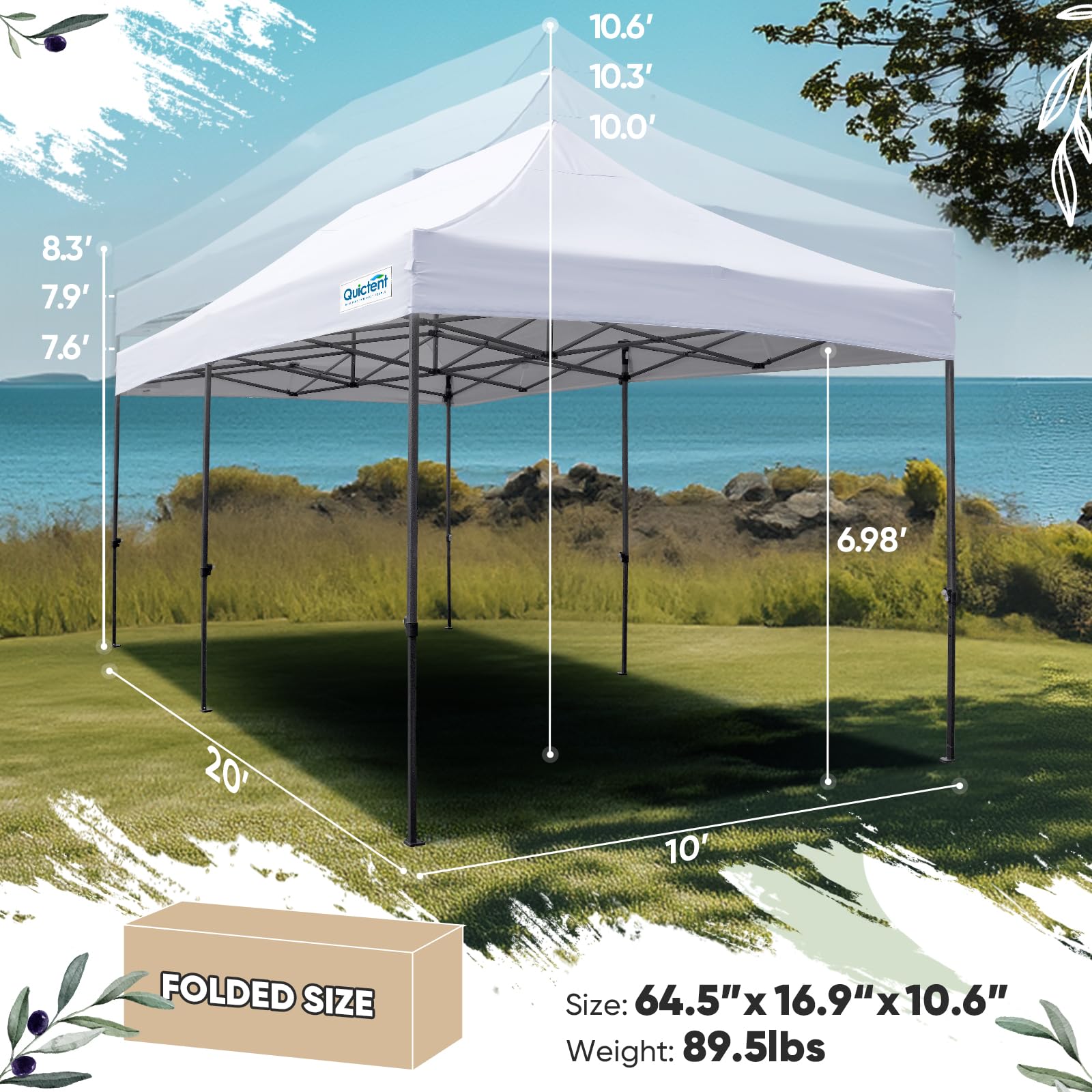 Quictent 10'x20' Heavy Duty Pop-up Canopy with Sidewalls - White