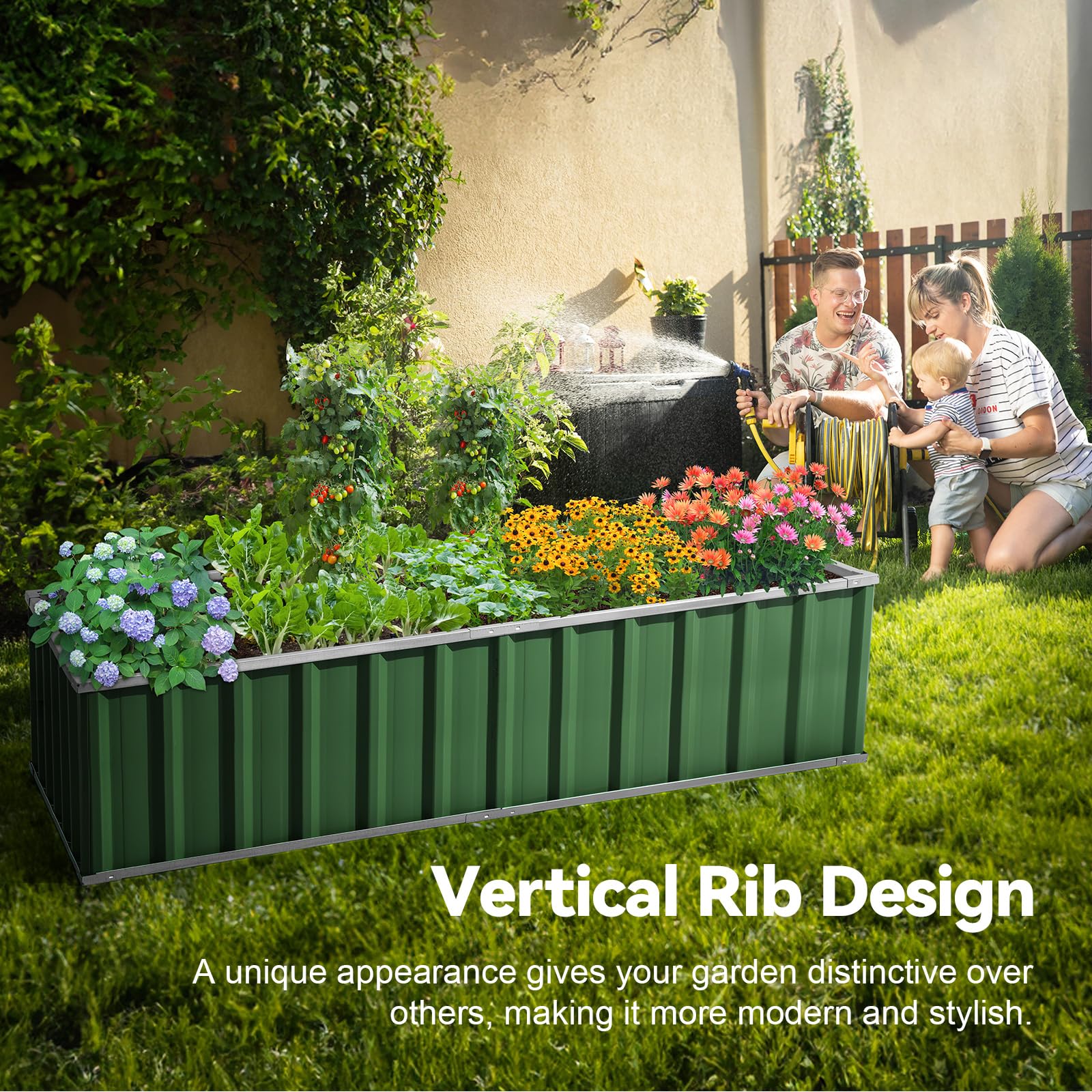 KING BIRD 68"x36"x18" Galvanized Raised Garden Bed - Green