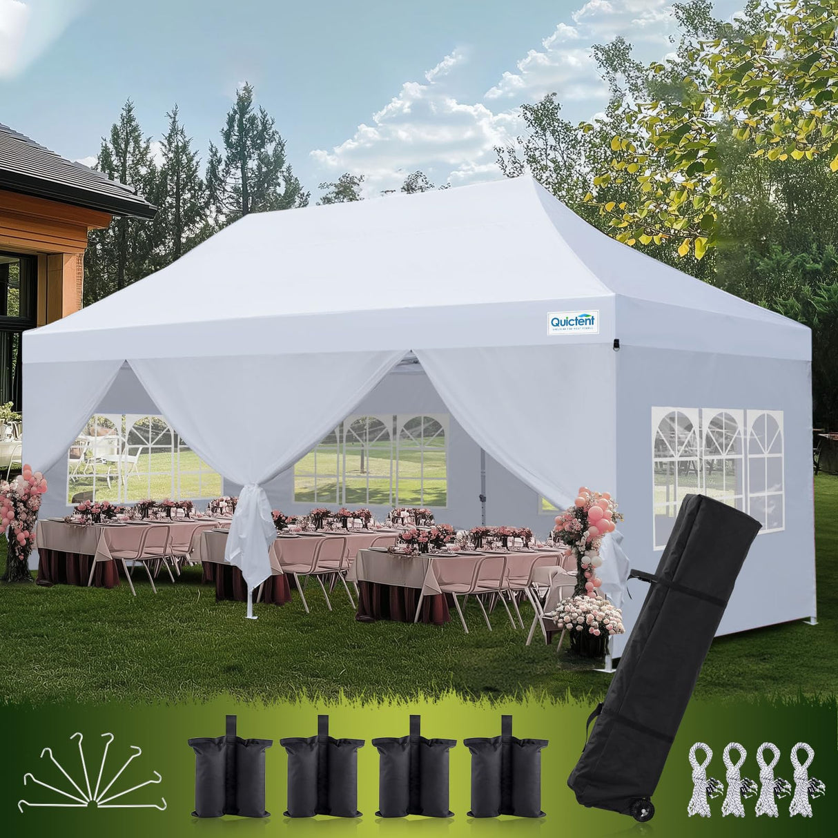 Quictent 10'x20' Heavy Duty Pop Up Canopy with Sidewalls