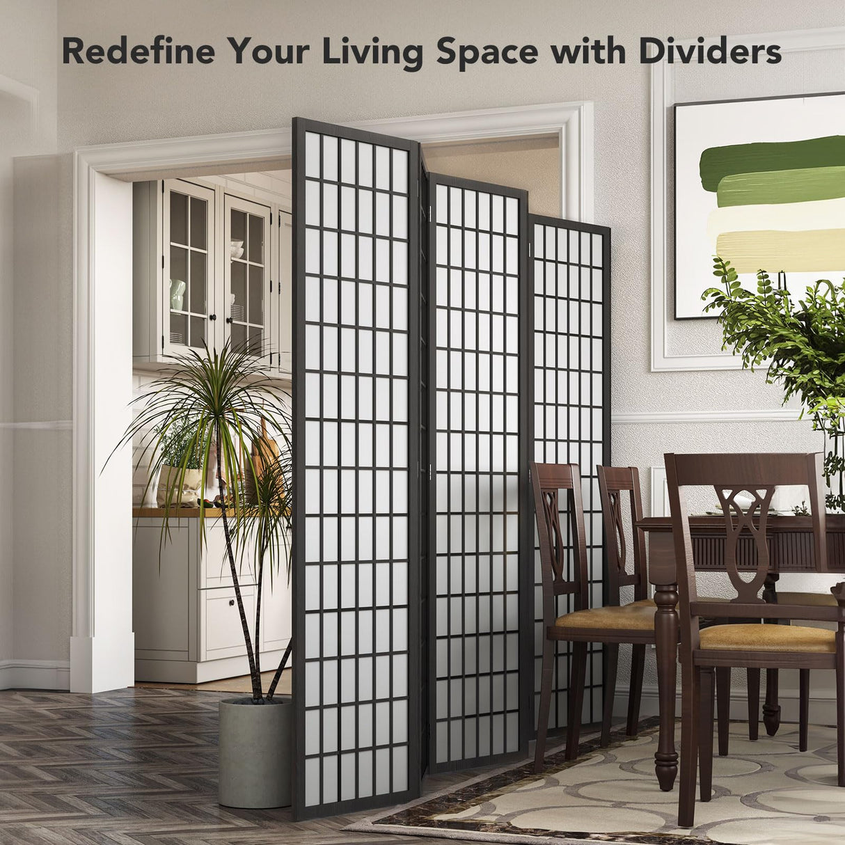 JOSTYLE Japanese Room Divider - Black (6-Panel)