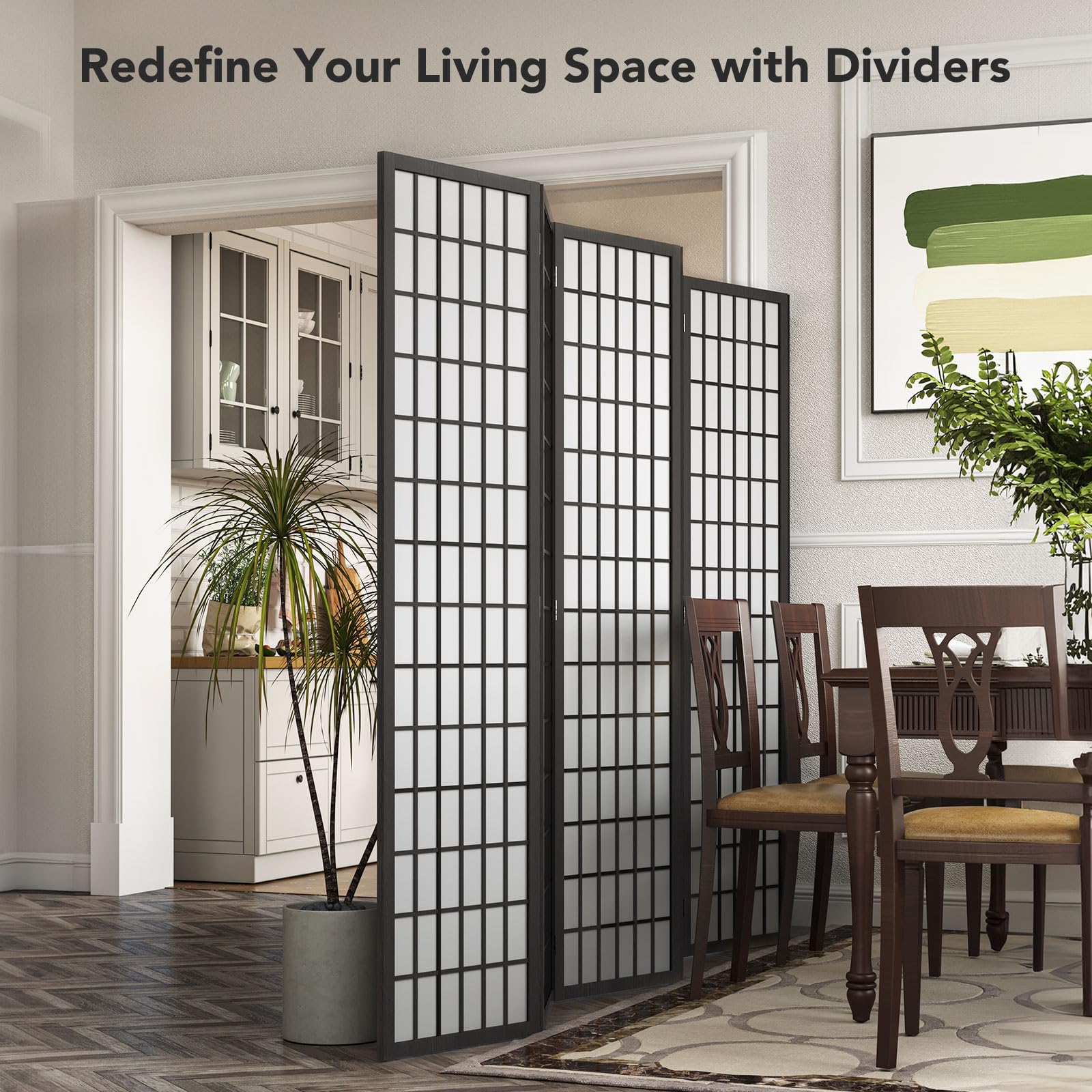 JOSTYLE Japanese Room Divider - Black (6-Panel)
