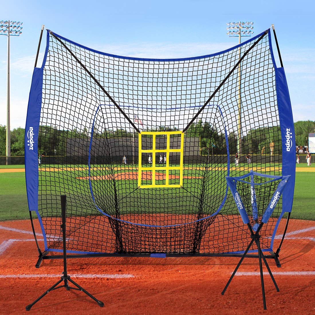 Zupapa 7'x7' Baseball Softball Net Tee Caddy Practice Combo - Blue