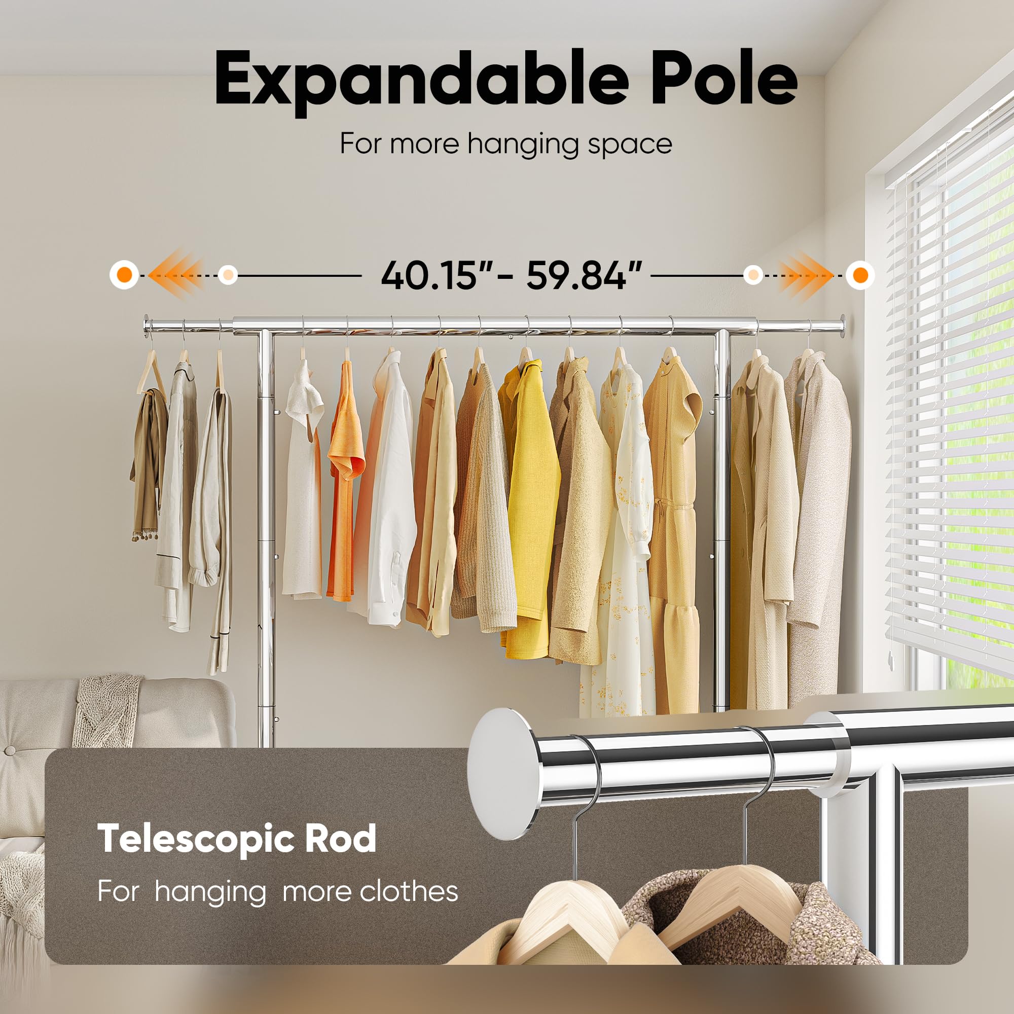 HOKEEPER Portable Garment Rack with Lockable Wheels