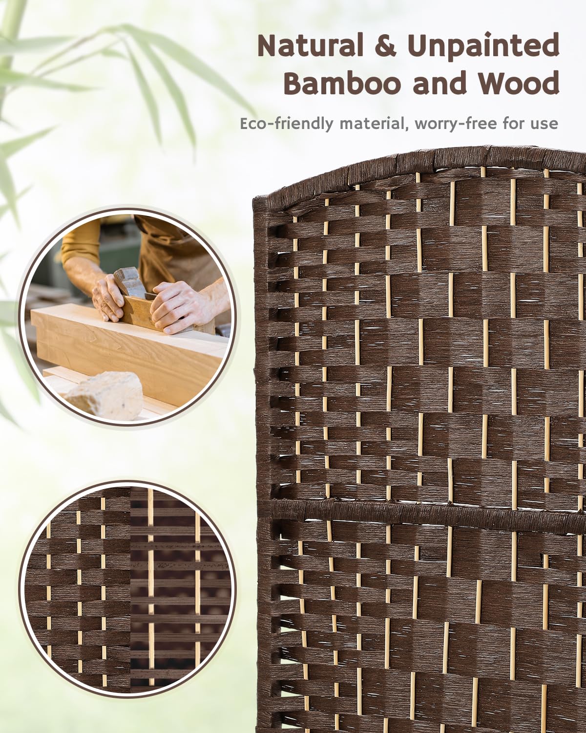 Close-up of the dark brown bamboo weaving on the divider, showcasing eco-friendly materials, fine craftsmanship, and a sustainable, natural finish.