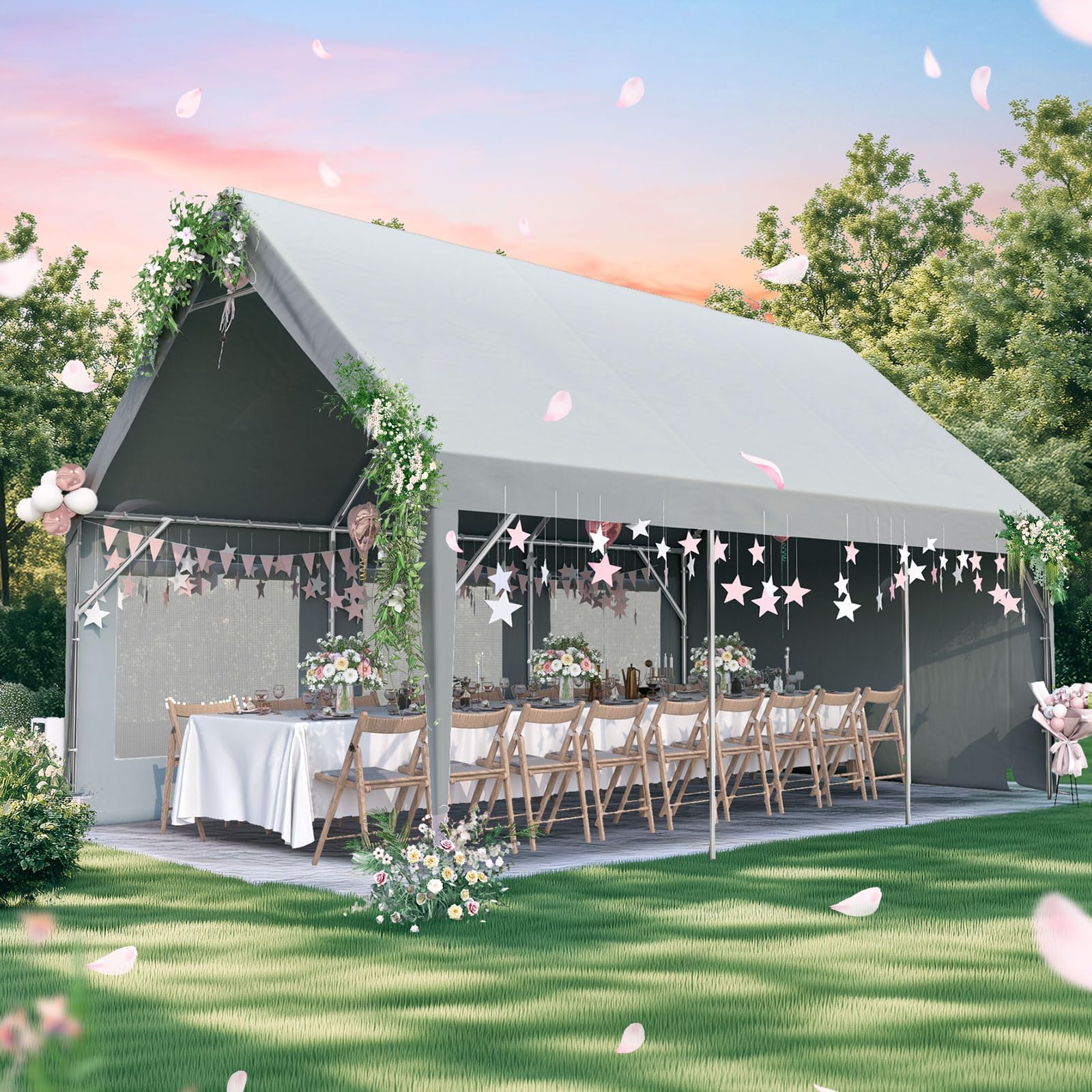 Quictent 10'x20' Heavy Duty Carport Tent with Ventilation Windows - Gray