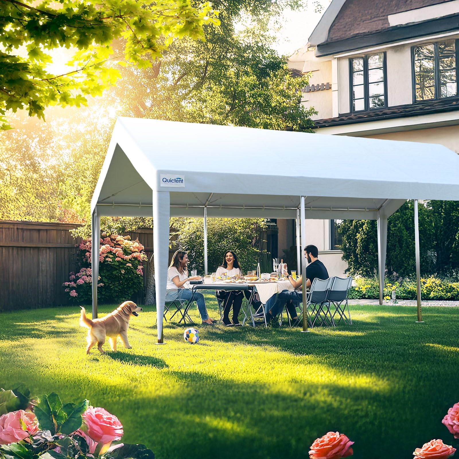 Quictent 12'x20' Snowproof Steel Carport with Zipper Doors - White