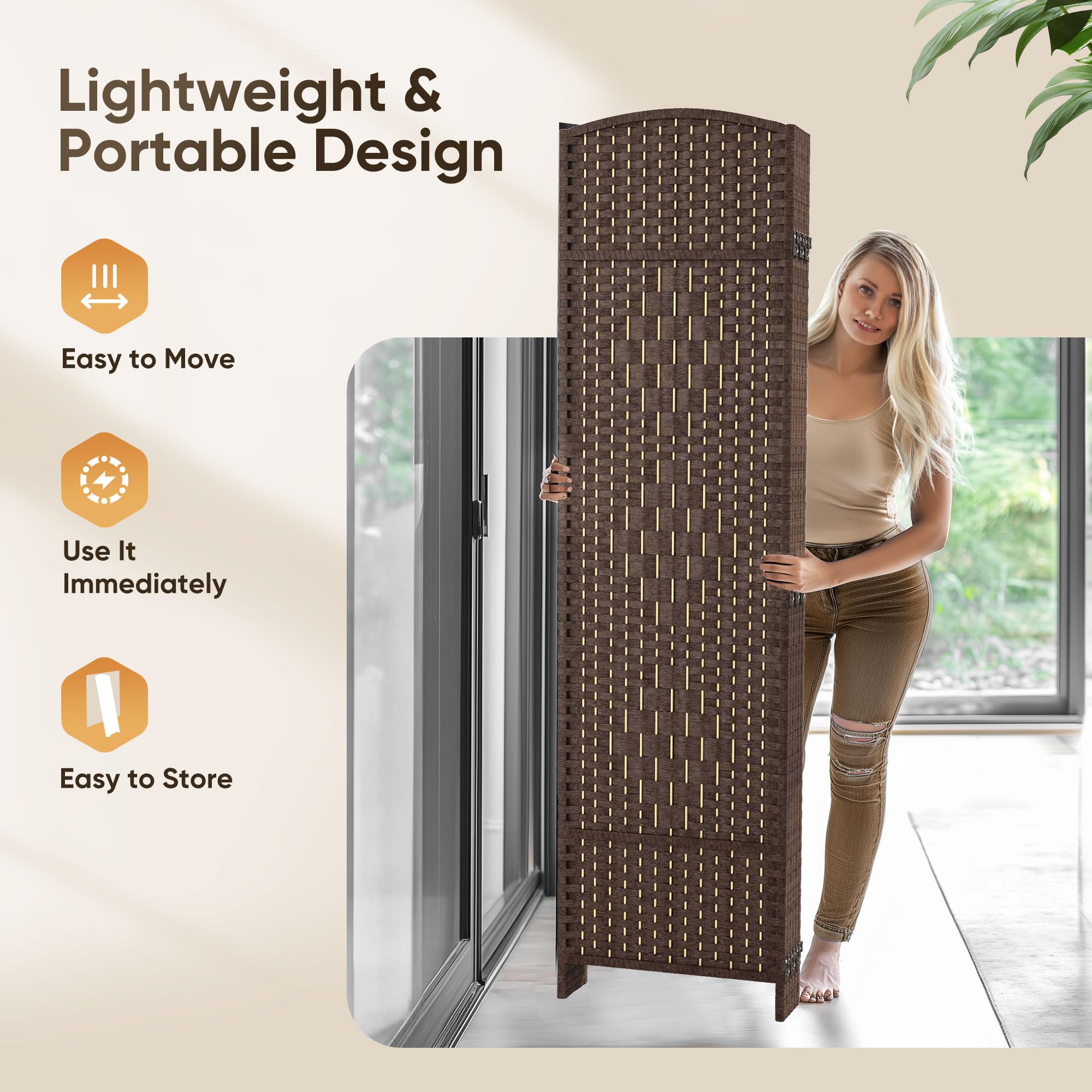 JOSTYLE Double-Weave Privacy Screen - Brown (6-Panel)