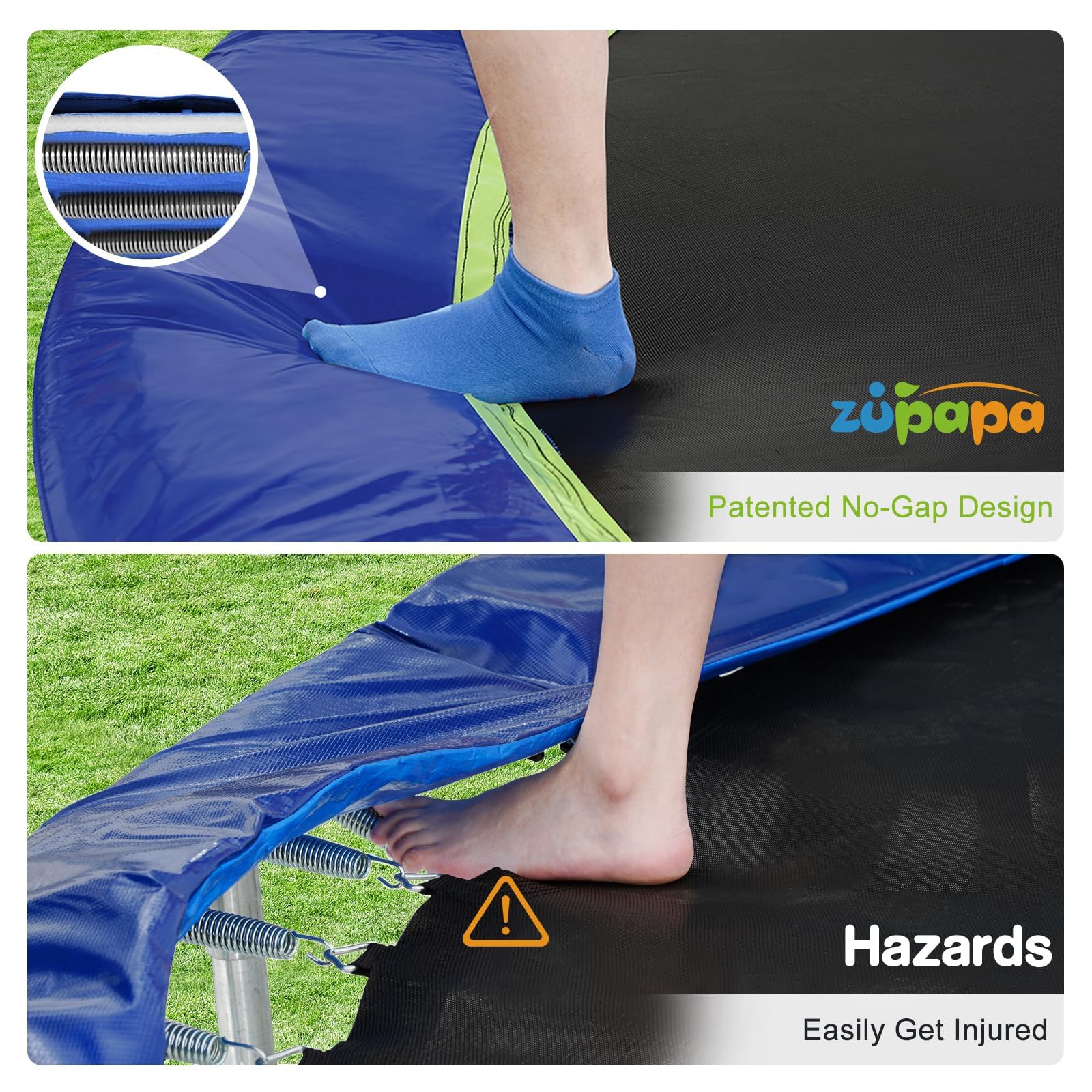 Zupapa 1500 LBS 8-16FT No-Gap Trampoline with Safety Net