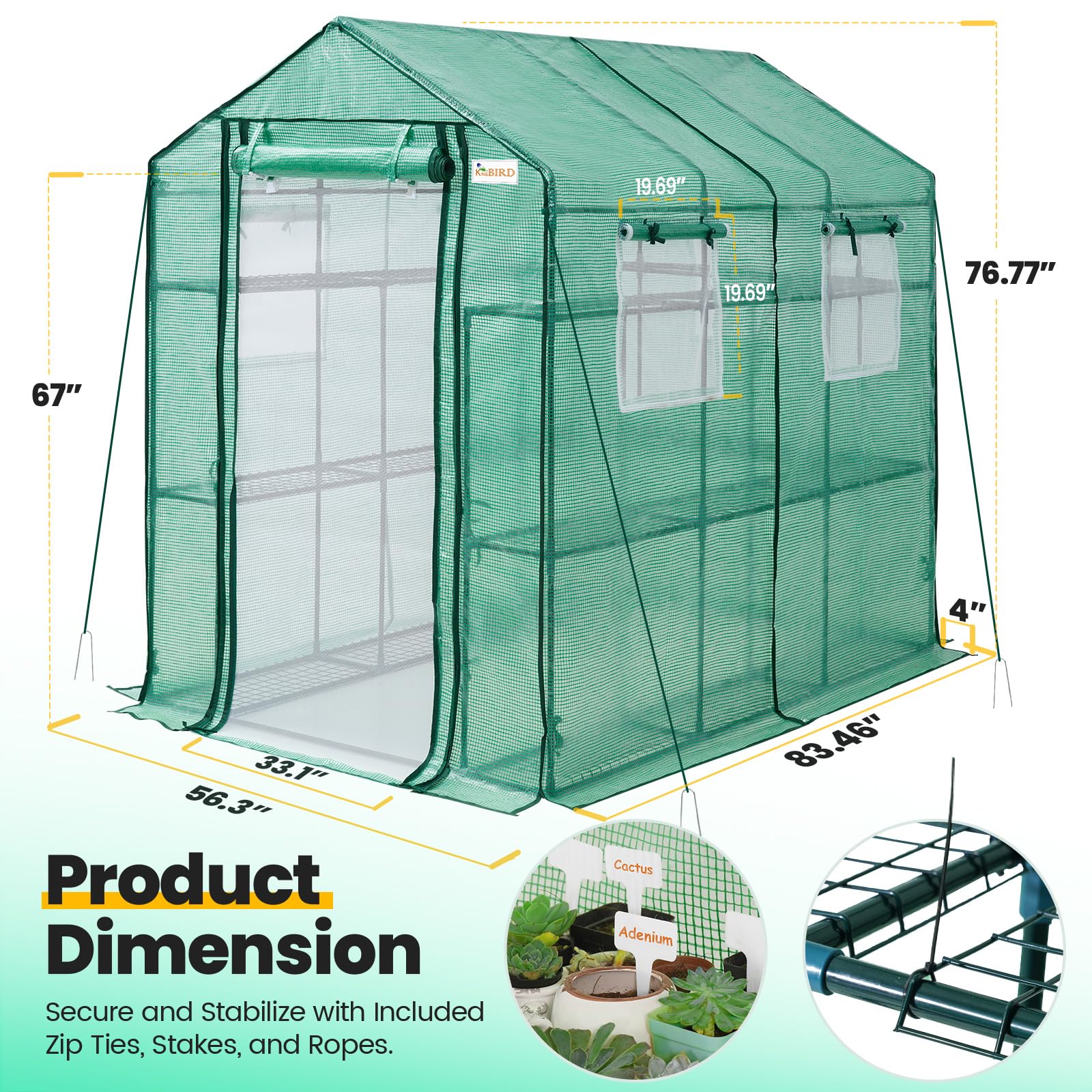 KING BIRD 84"x56"x77' Walk-in Greenhouse with 20 Shelves - Green