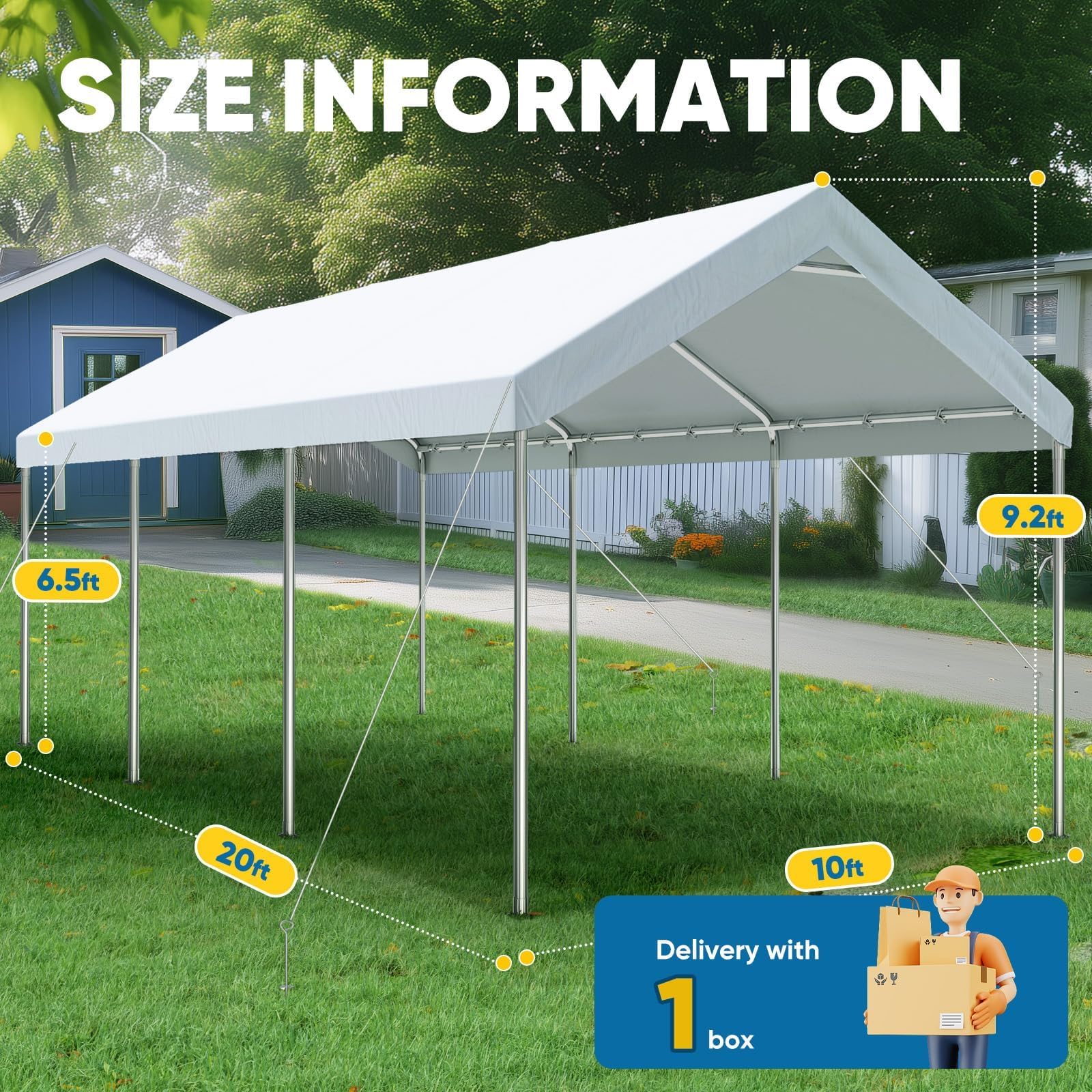 Quictent 10'x20' Reinforced Carport with Hanging Edge - White