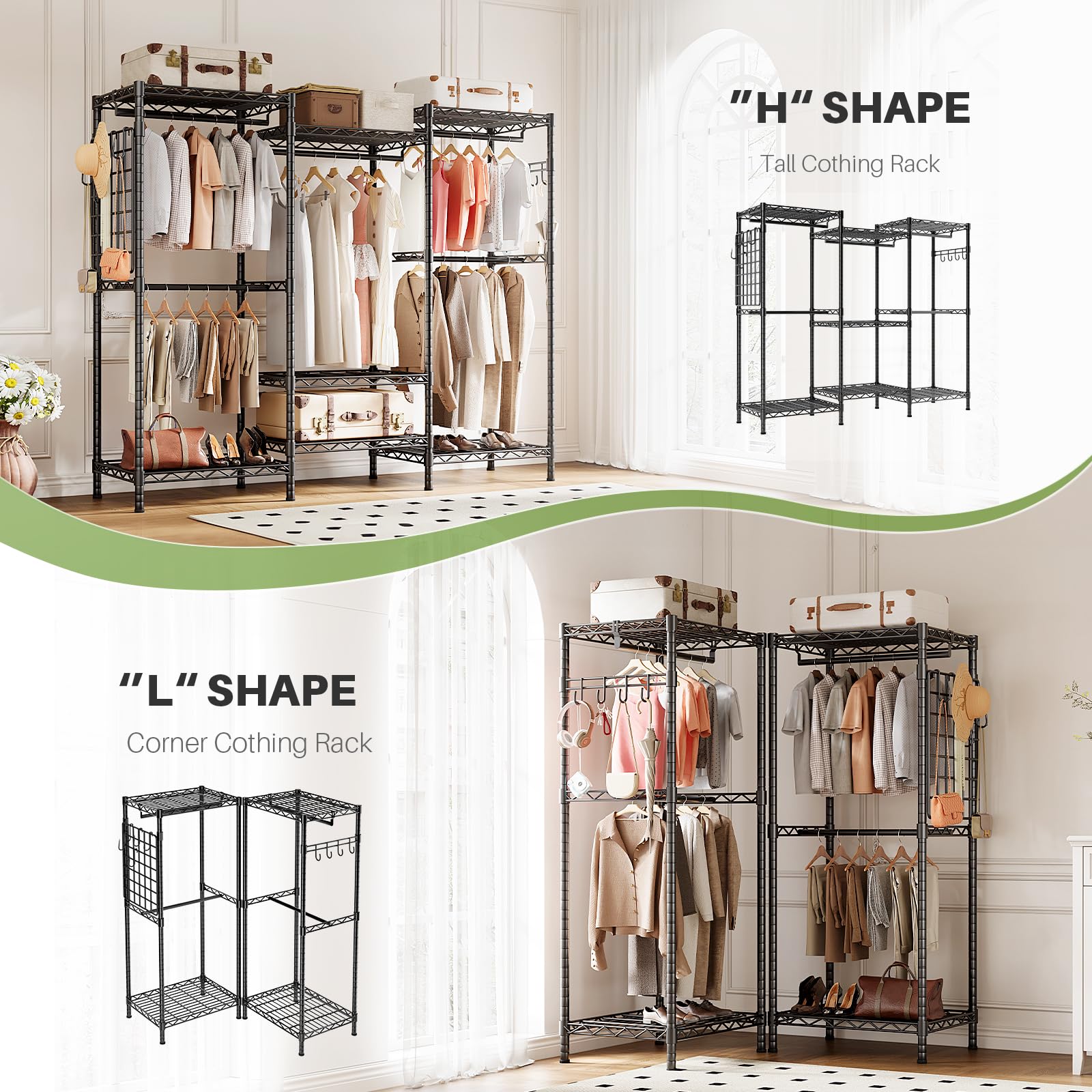 Closet Clothes Rack with Mesh Board & Hooks