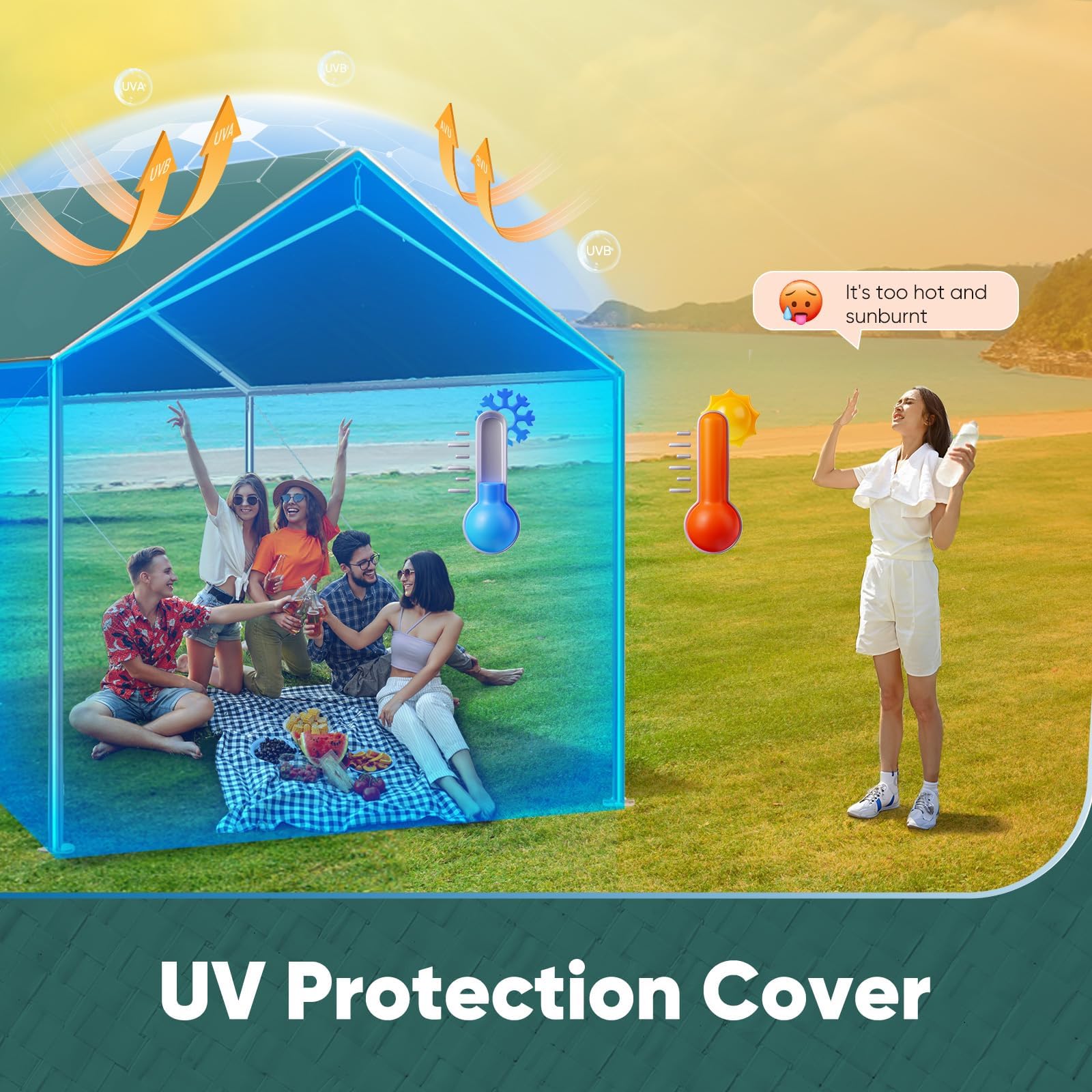 Quictent 10'x20' Carport Replacement Cover with Bungees - Green