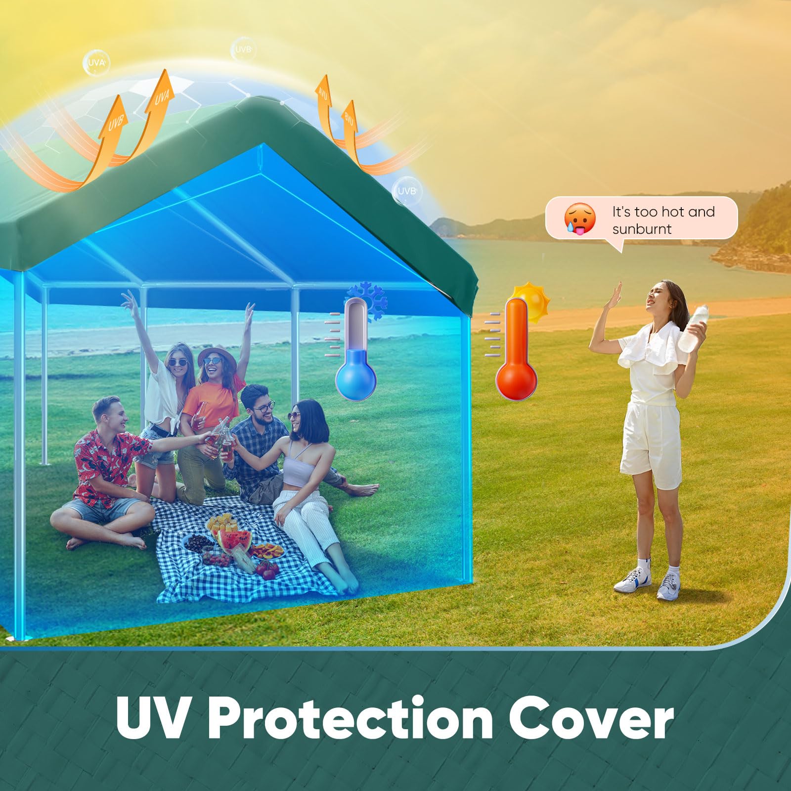Quictent 10'x20' Carport Replacement Cover with Edge - Green